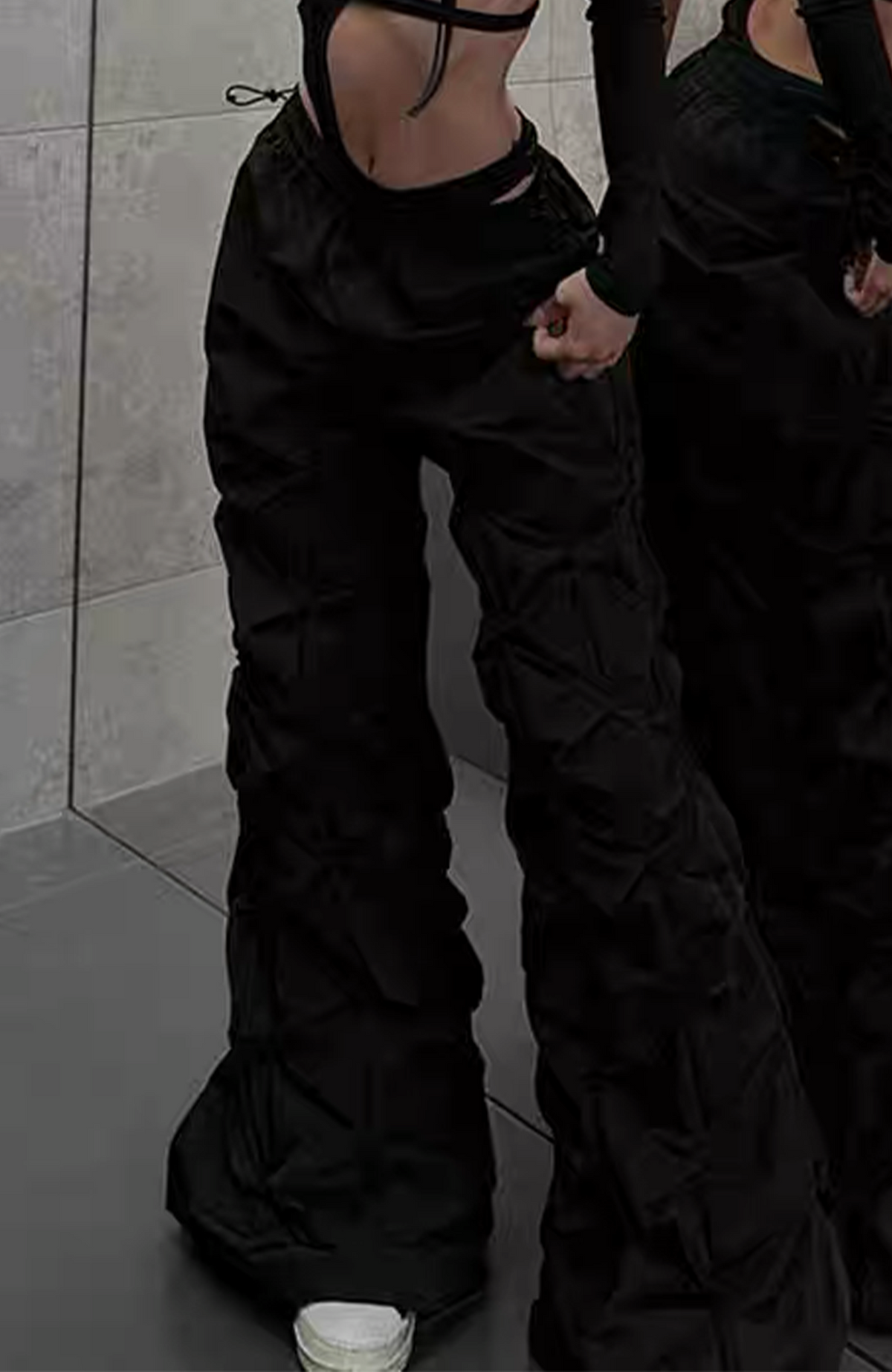VANGUARDIA Crinkled Wide-Leg Nylon Trousers