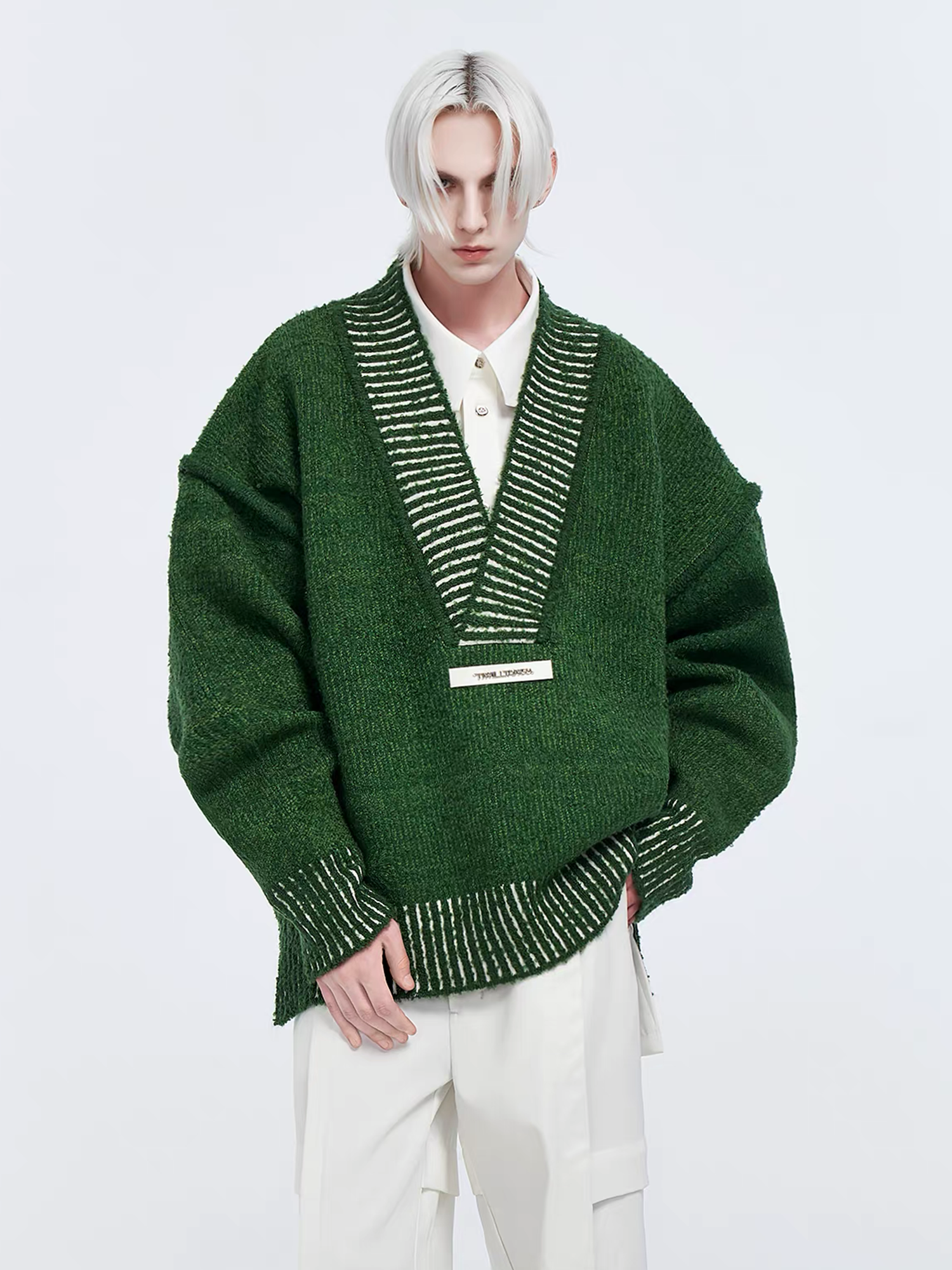 TIWILLTANG Retro Oversized V-Neck Sweater, premium urban and streetwear designers apparel on PROJECTISR.com, TIWILLTANG