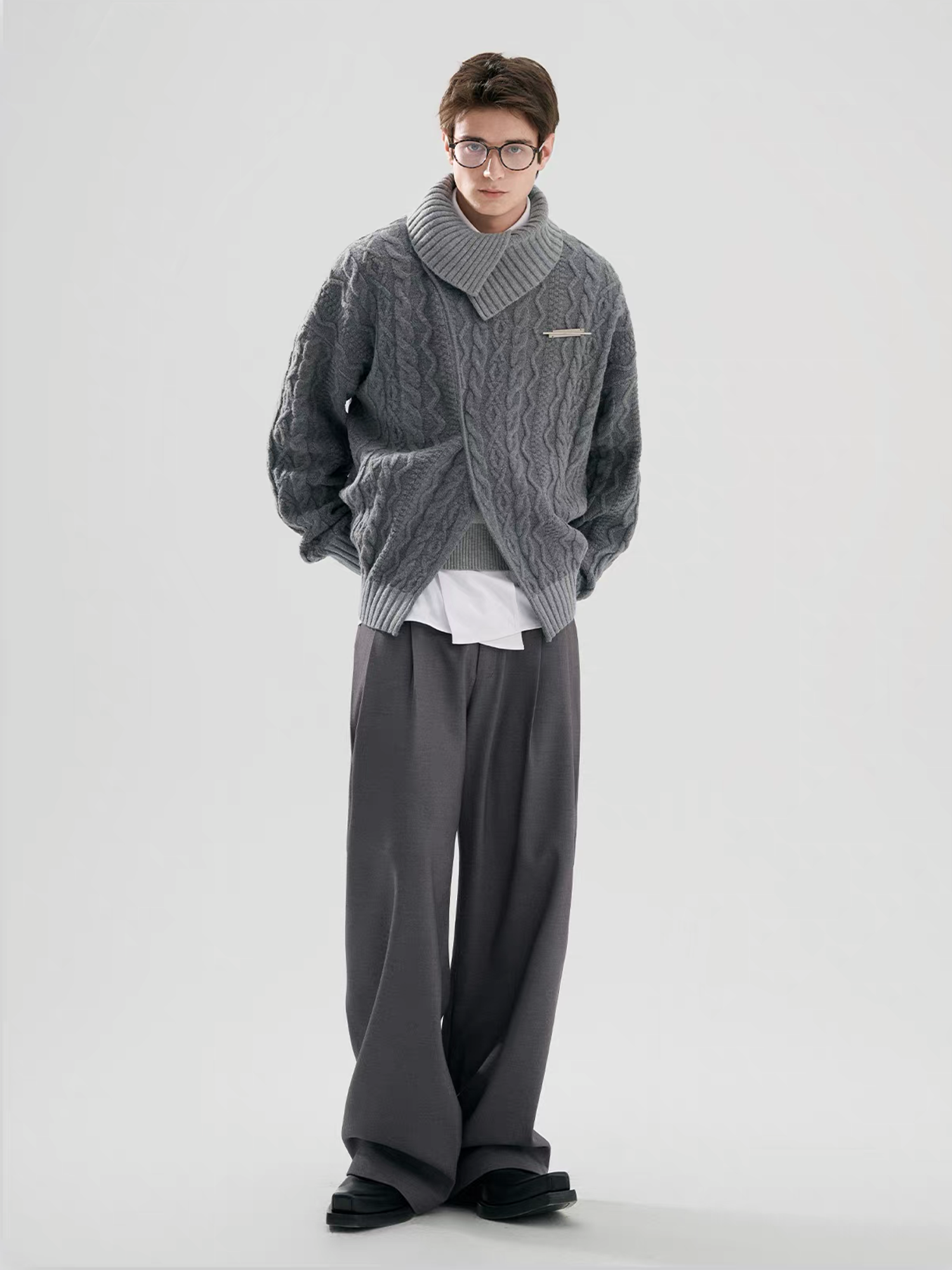 TIWILLTANG Crossed Cable-Knit Shawl-Collar Cardigan, premium urban and streetwear designers apparel on PROJECTISR.com, TIWILLTANG