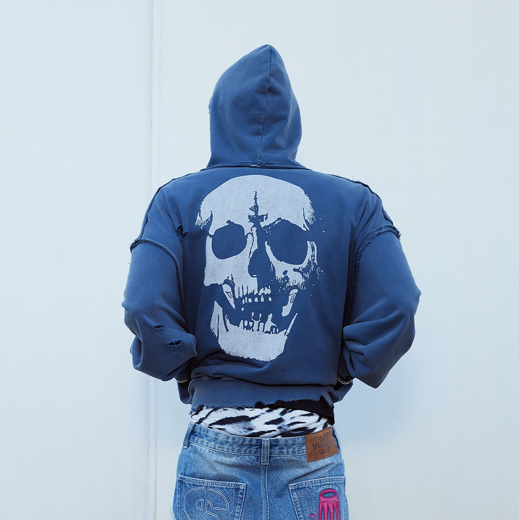 VINKID Distressed Graphic Zip-Up Hoodie