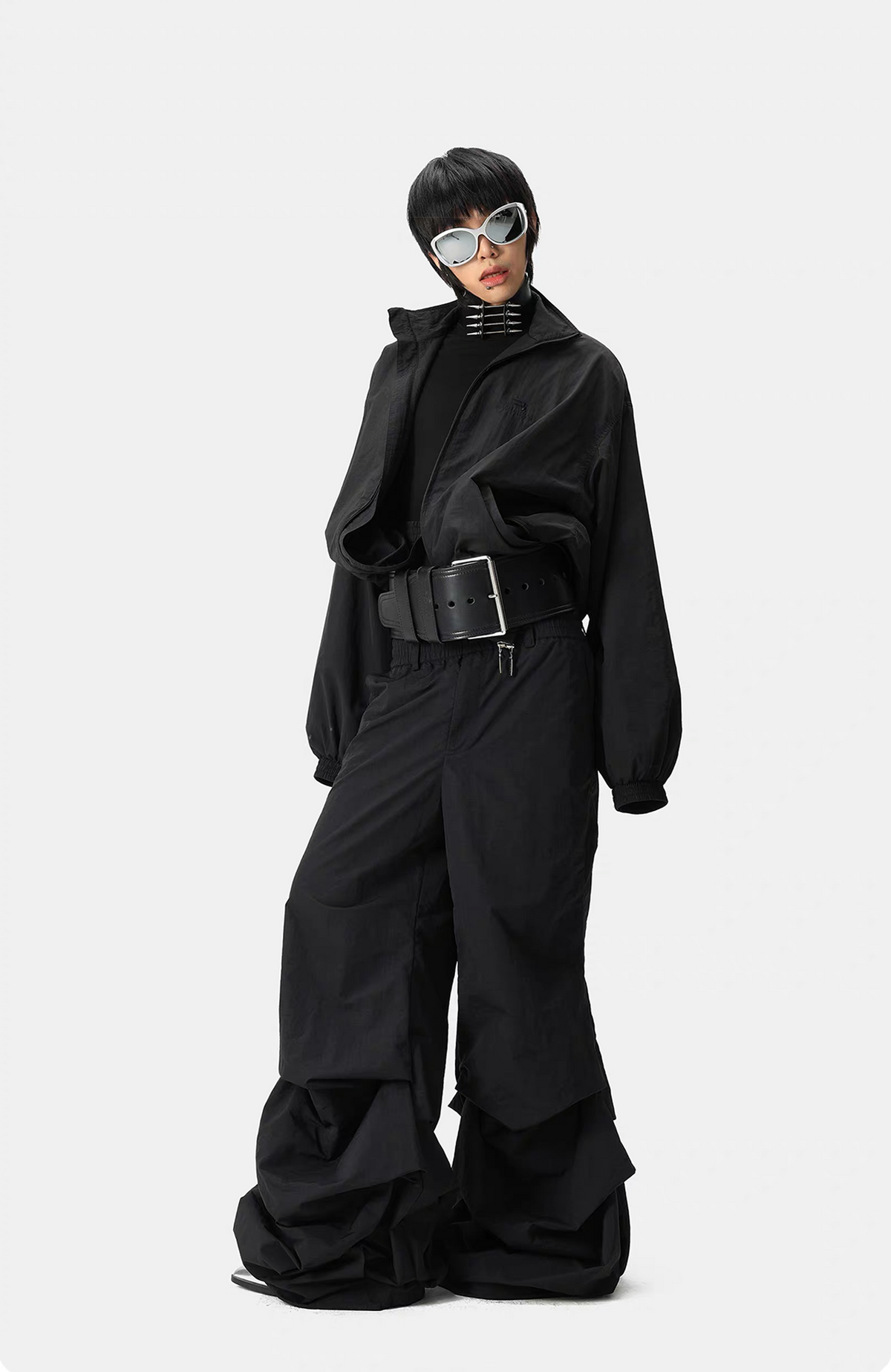 VANGUARDIA Crinkled Nylon Wide-Leg Flared Pants