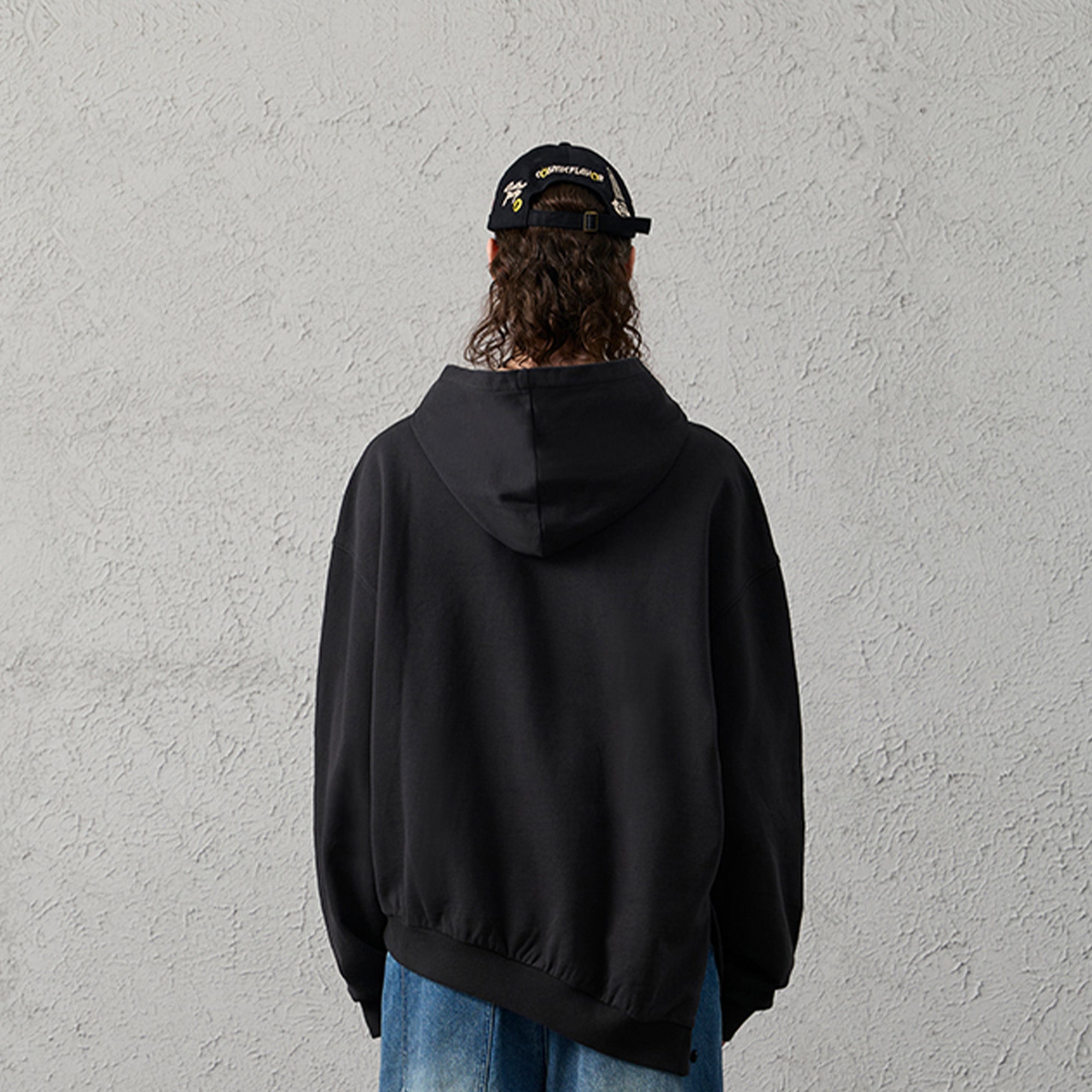 ORGANIC EMOTION Asymmetrical Hem LOGO Embroidered Hoodie, premium urban and streetwear designers apparel on PROJECTISR.com, ORGANIC EMOTION