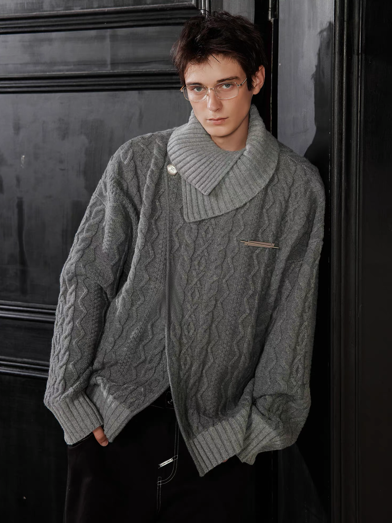 TIWILLTANG Crossed Cable-Knit Shawl-Collar Cardigan, premium urban and streetwear designers apparel on PROJECTISR.com, TIWILLTANG