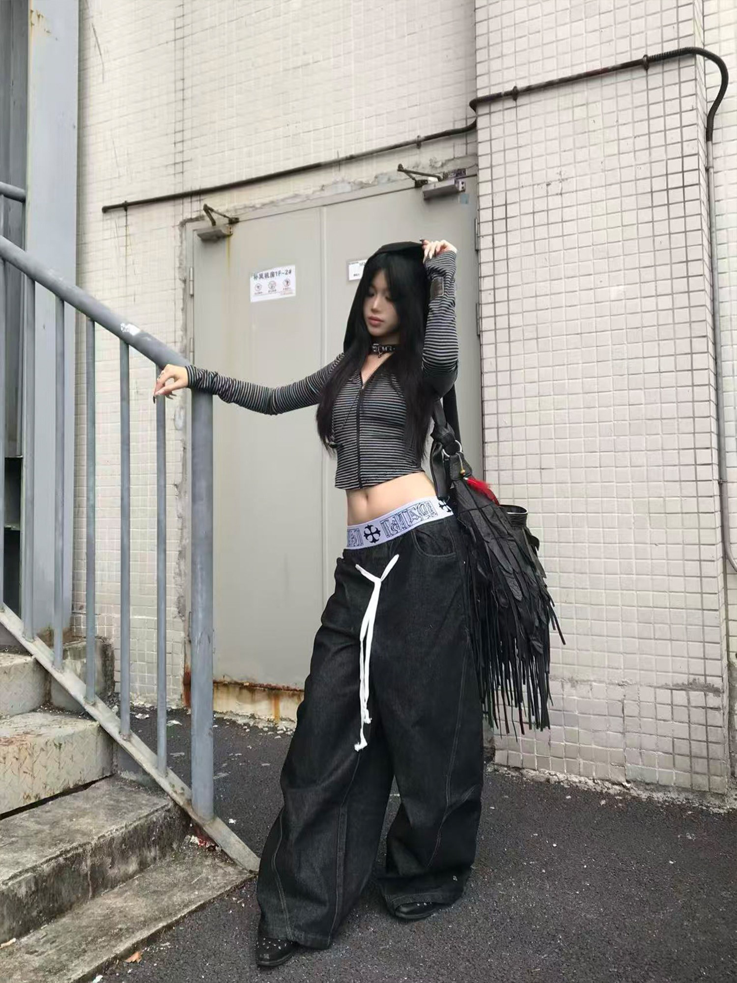 PAIKI Boxing Velvet Curved Wide-Leg Pants