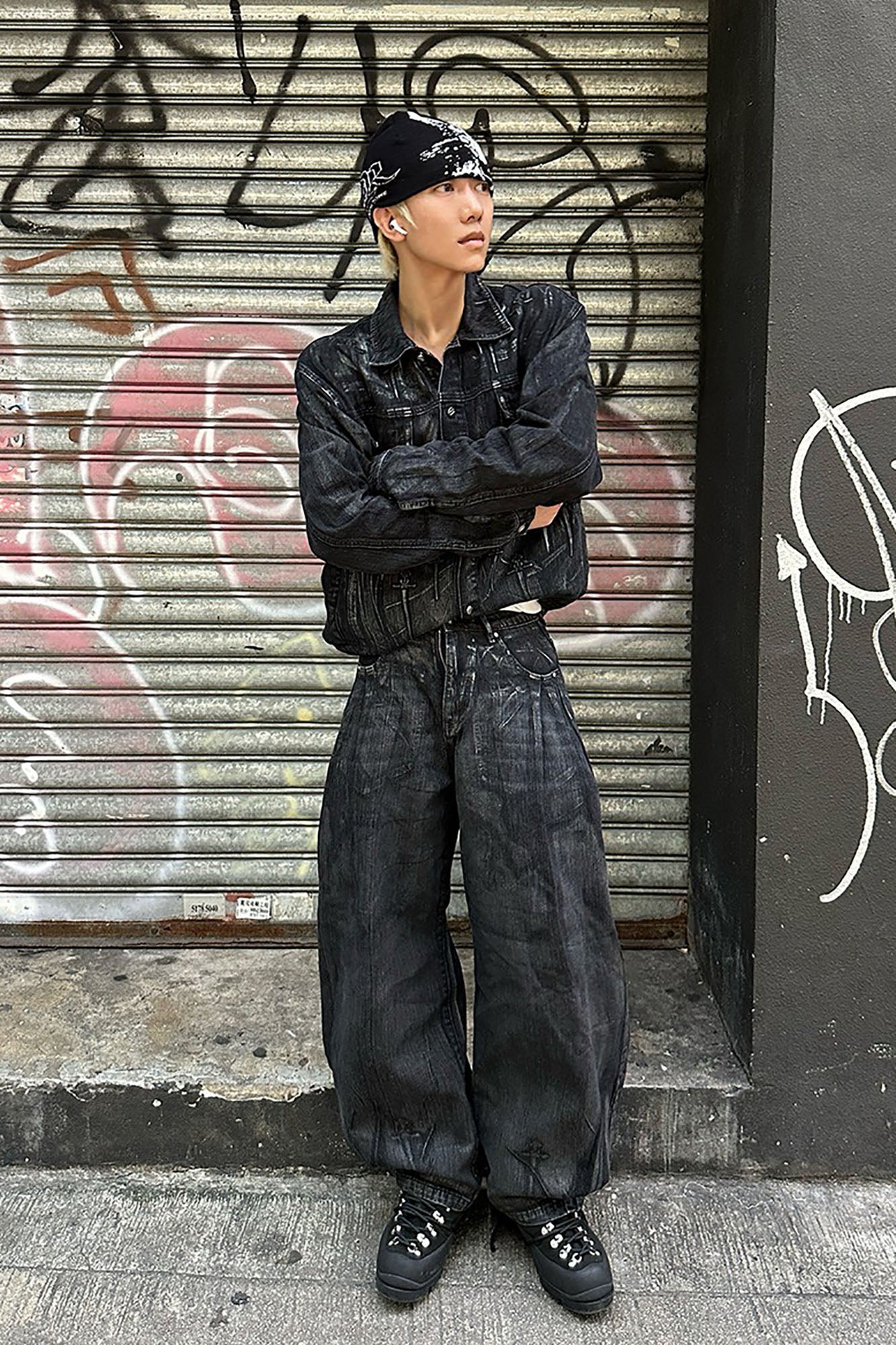 RECOVER ZONE Waxed Faded Wash Oversized Denim Pants, premium urban and streetwear designers apparel on PROJECTISR.com, RECOVER ZONE