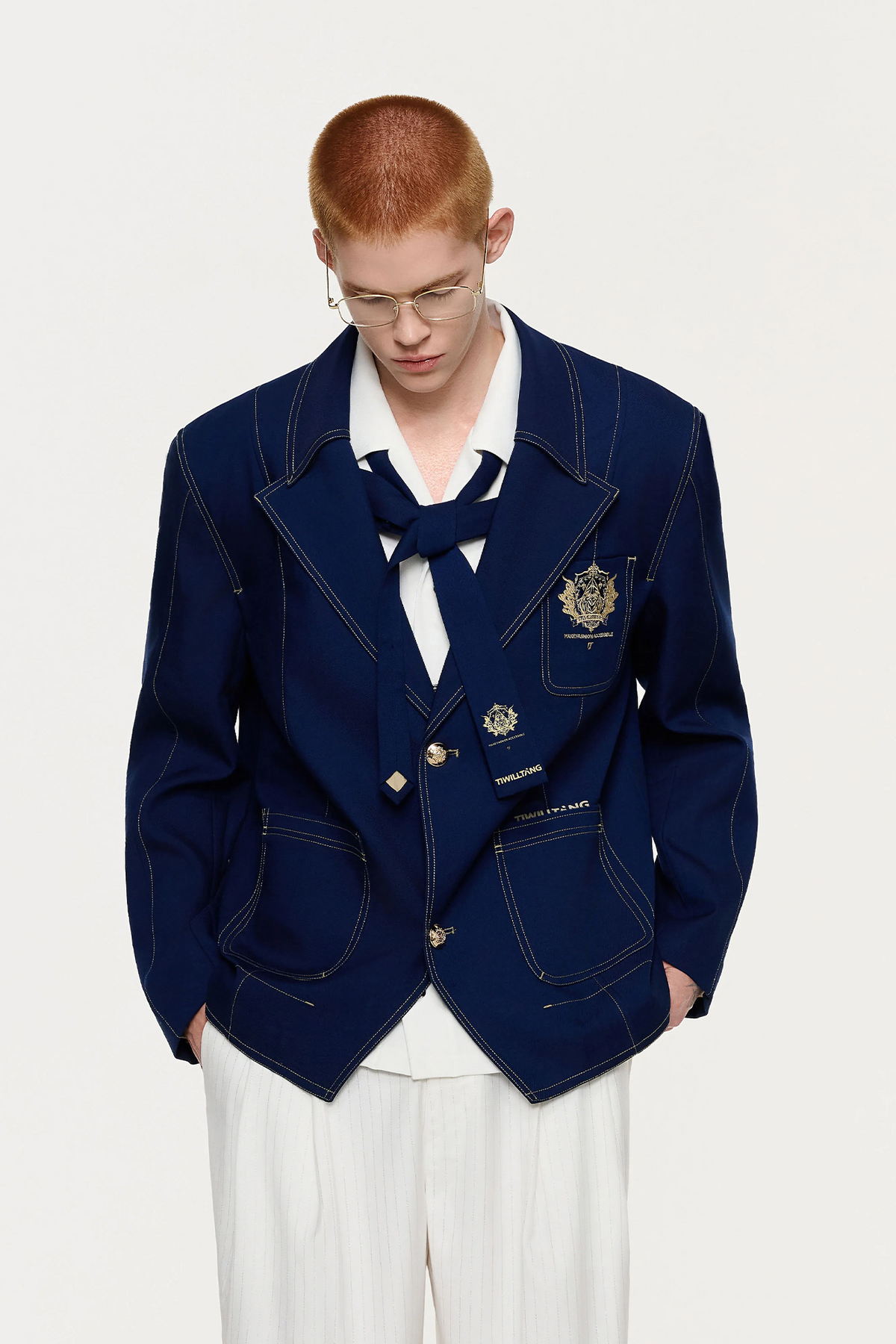 TIWILLTANG Embroidered Badge Lapel Jacket