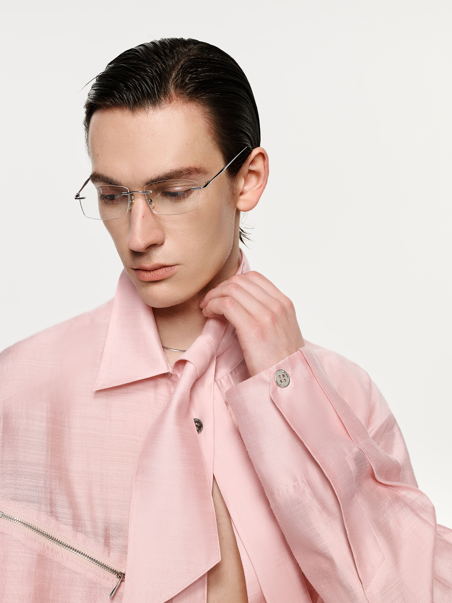 TIWILLTANG Structured Zip-Tie Tencel Shirt