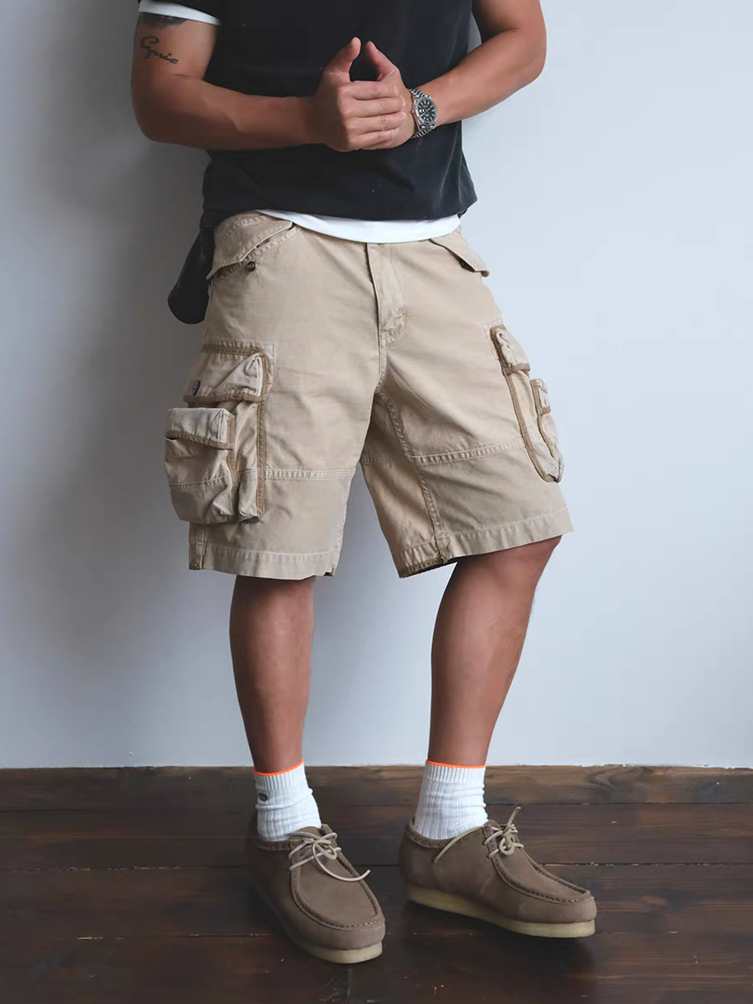 NEIGBORL Washed Multi-Pocket Cargo Shorts