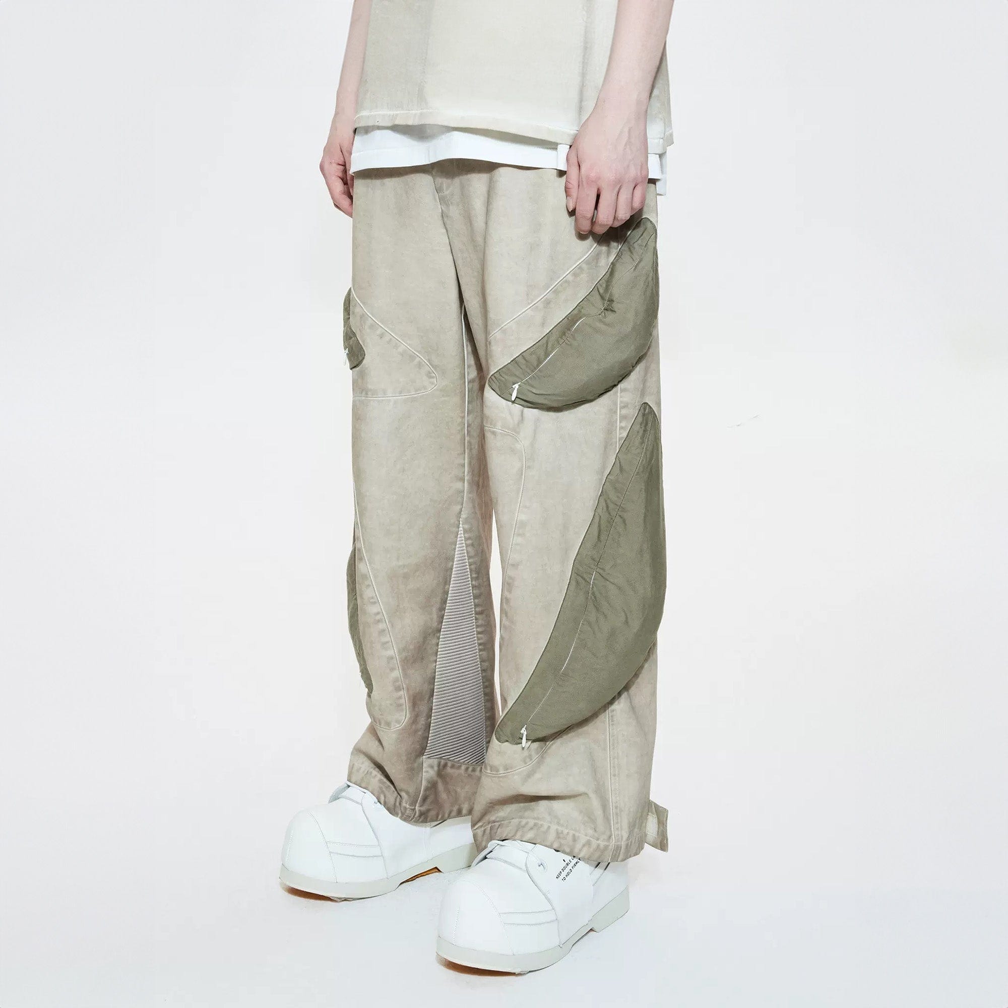 LIFEGOESON Distressed Pebble Pockets Spliced Pants