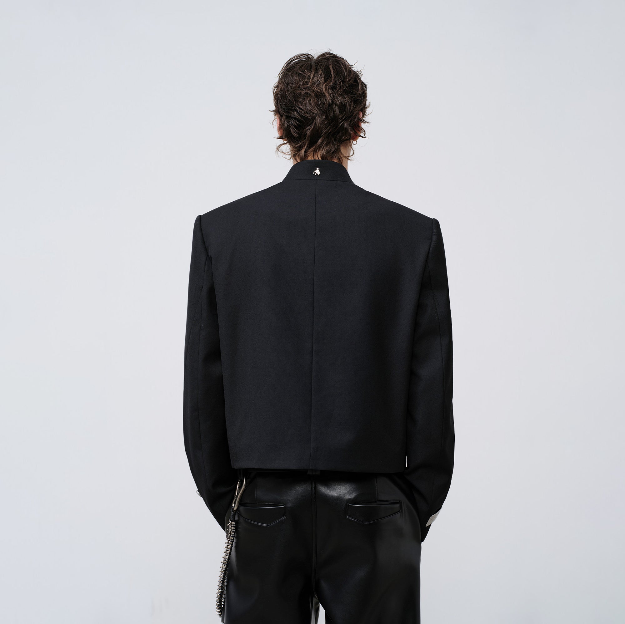 FACEONLAB Stand-Collar Metal-Shoulder Blazer Black, premium urban and streetwear designers apparel on PROJECTISR.com, FACEONLAB