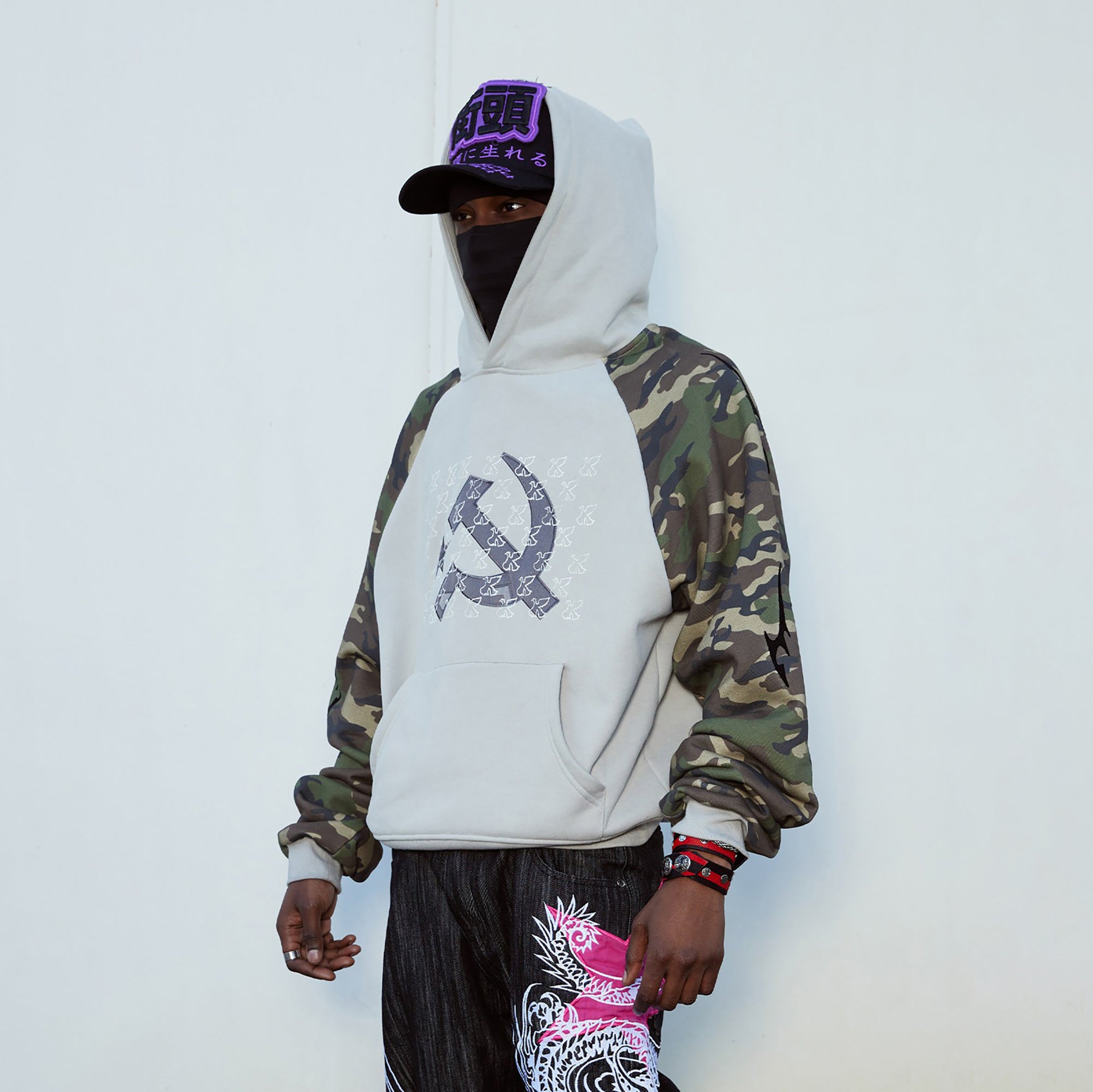 VINKID Embroidered Camo Raglan Panel Hoodie