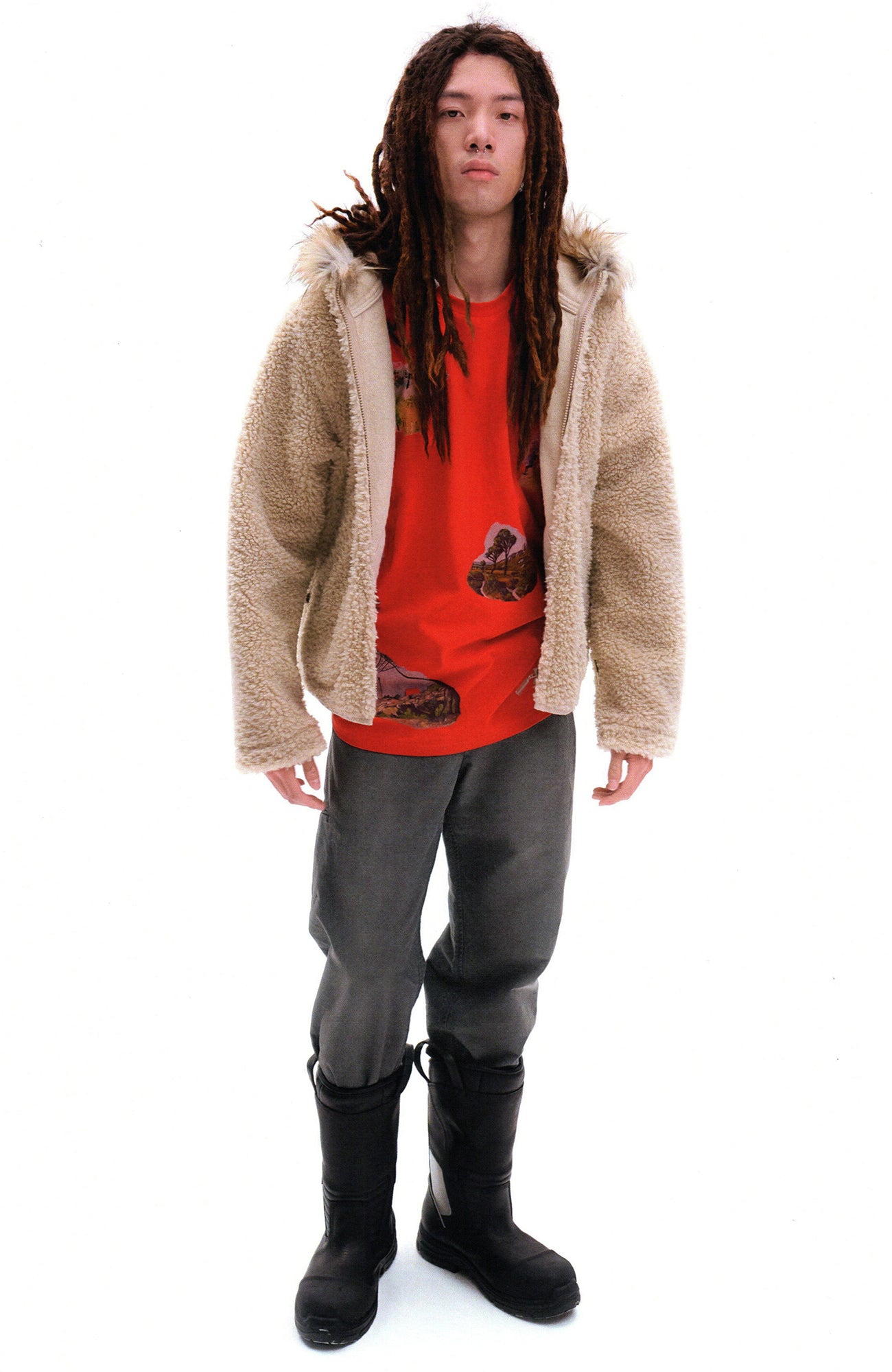 URBAN+FOREST Faux Fur Trim Sherpa Wool-Blend Hooded Jacket