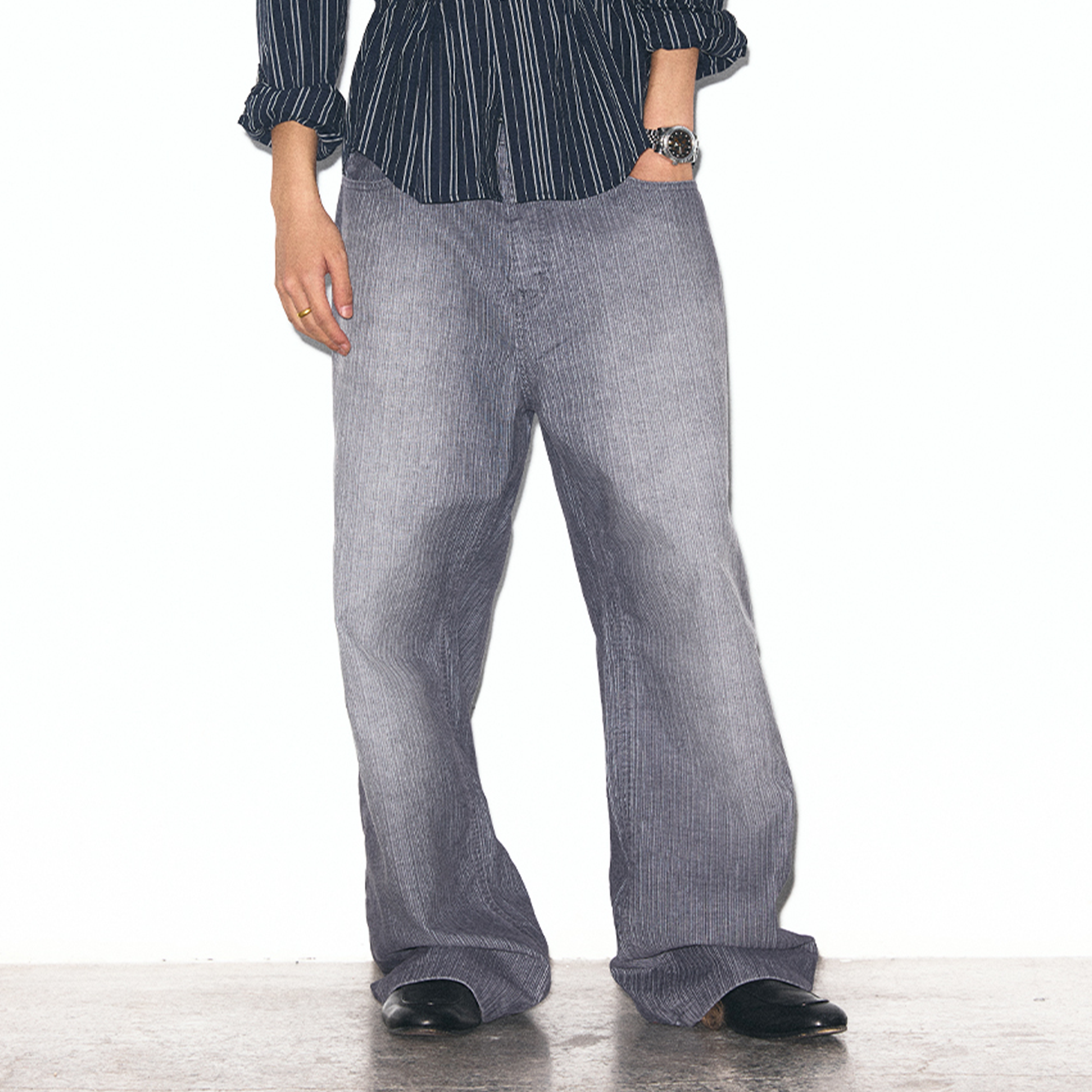 TRECLUB Washed Striped Straight-Leg Jeans