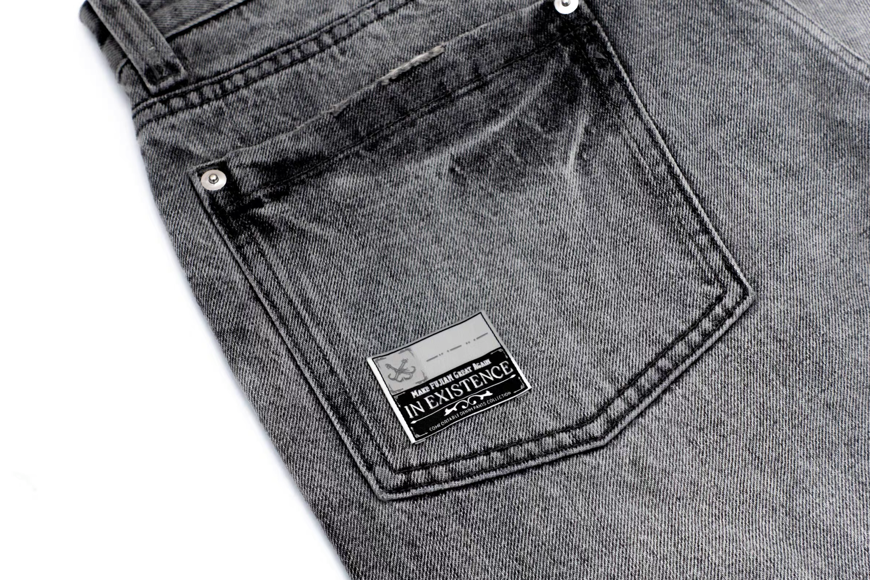 IN EXISTENCE x i Washed Lightning Fade Wide-Leg Jeans Gray, premium urban and streetwear designers apparel on PROJECTISR.com, IN EXISTENCE