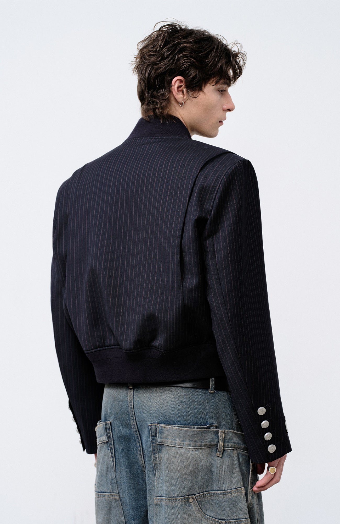 FACEONLAB Arm-Patched Bomber Jacket Navy, premium urban and streetwear designers apparel on PROJECTISR.com, FACEONLAB