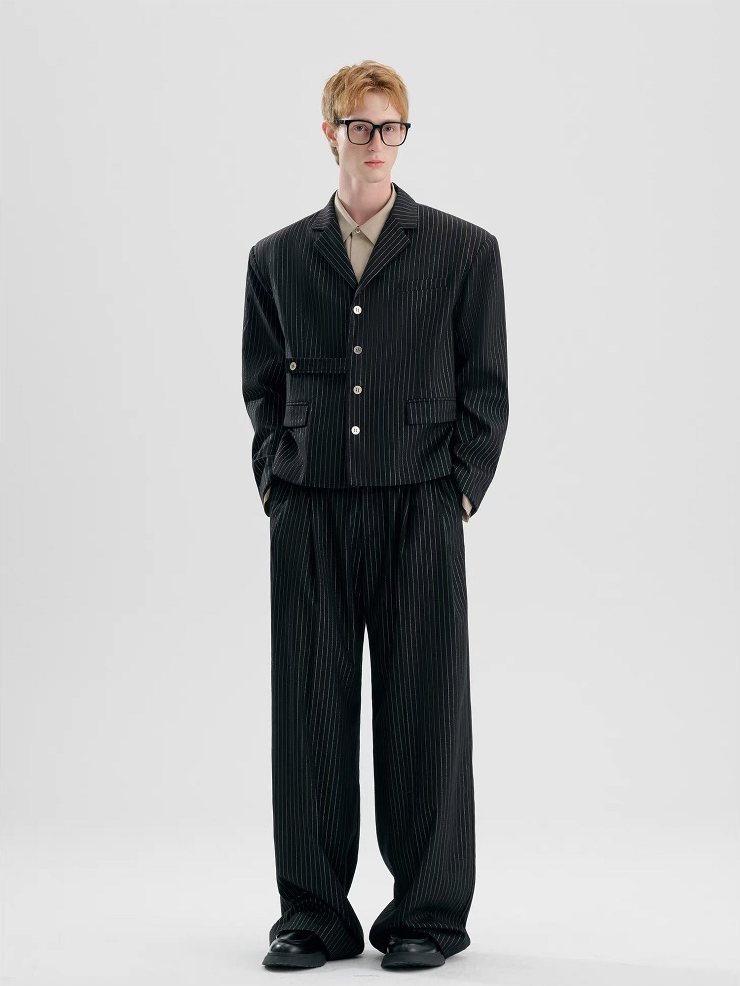 TIWILLTANG Cropped Pinstripe Strap Blazer, premium urban and streetwear designers apparel on PROJECTISR.com, TIWILLTANG