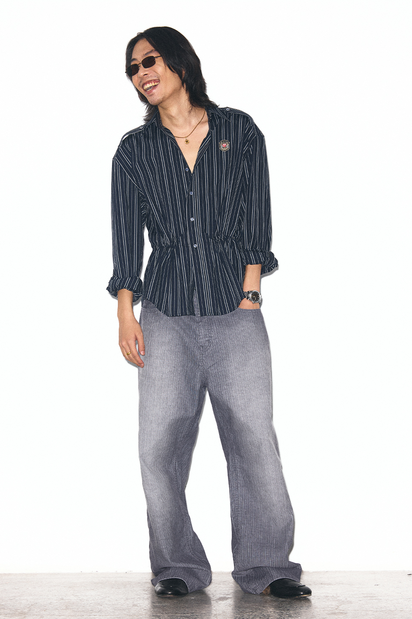 TRECLUB Striped Embroidered Drawstring-Waist Shirt