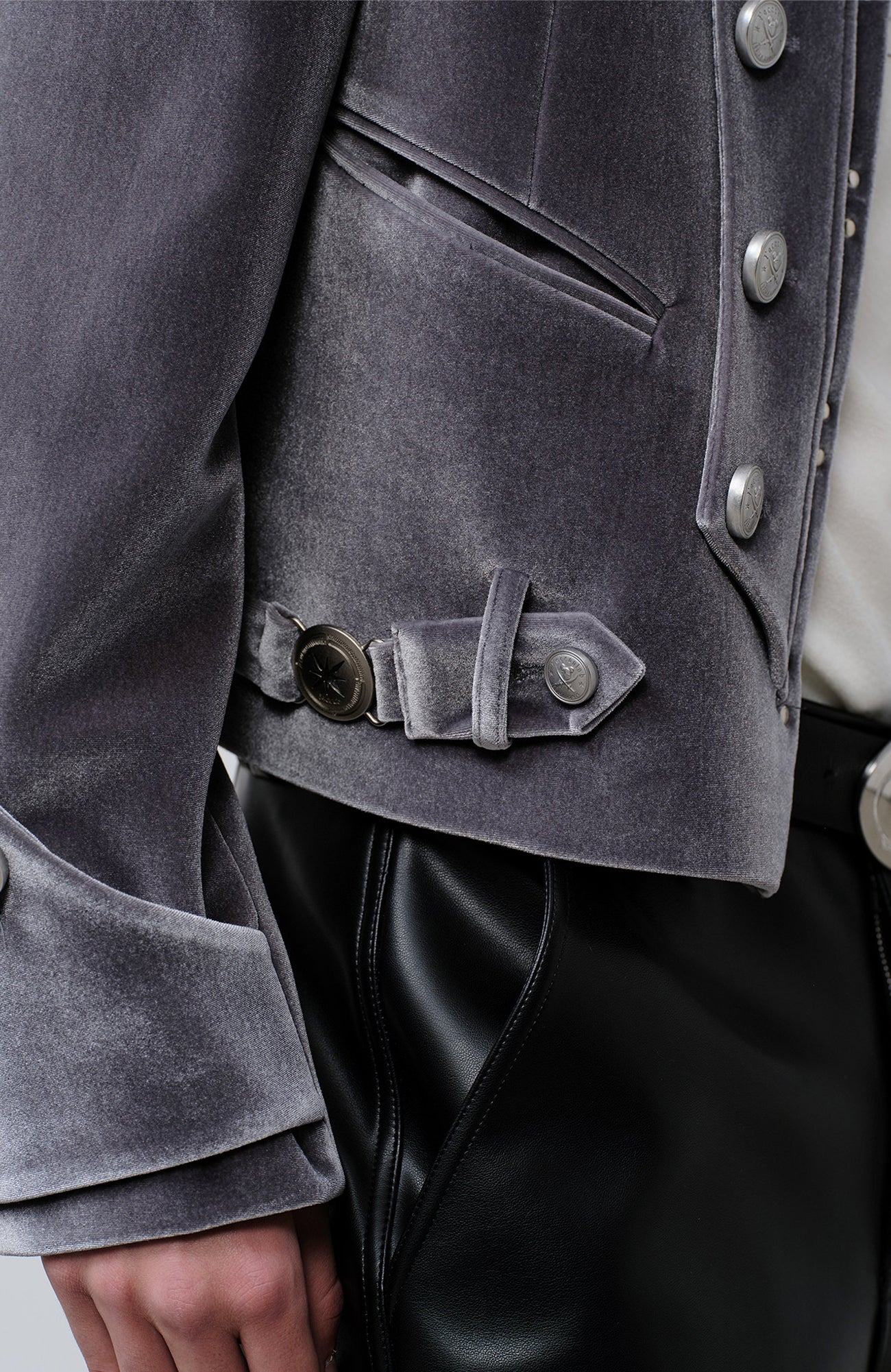 FACEONLAB Velvet Operatic Cropped Jacket Gray, premium urban and streetwear designers apparel on PROJECTISR.com, FACEONLAB