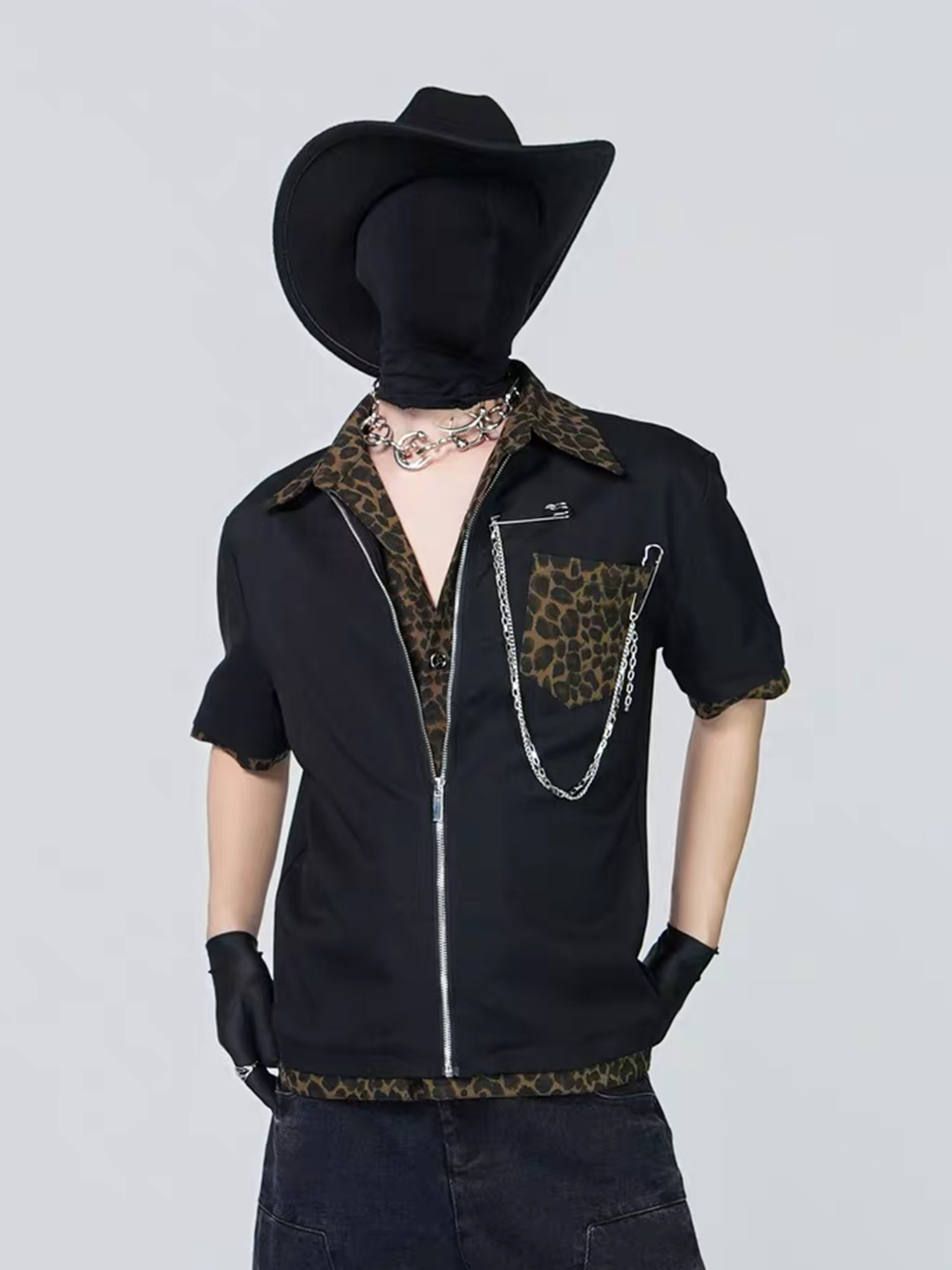 VE2 Leopard Layered Chain Short-Sleeve Jacket
