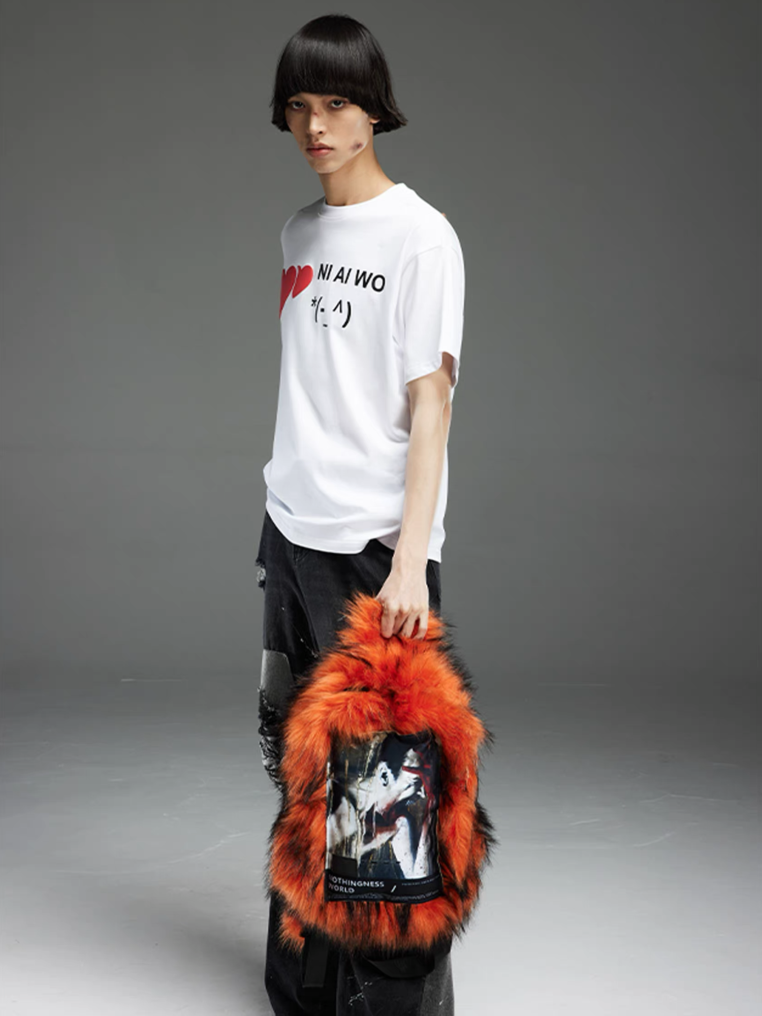 NOTHINGNESS WORLD Shaggy Faux Fur Graphic-Patch Backpack, premium urban and streetwear designers apparel on PROJECTISR.com, NOTHINGNESS WORLD