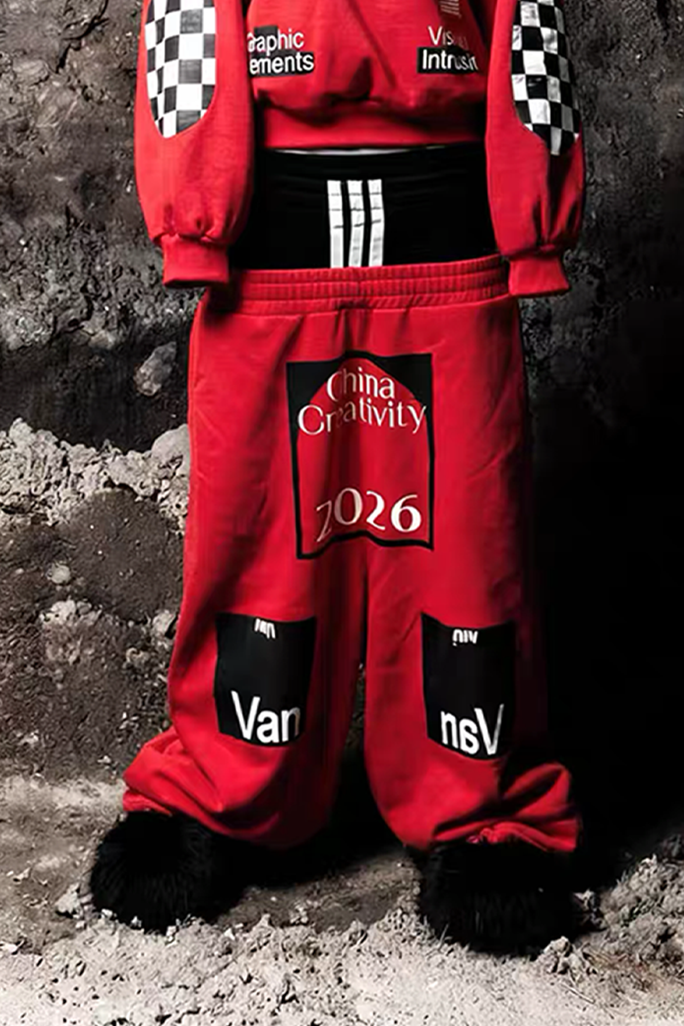 VANGUARDIA Dual-Waistband Sagging Sweatpants