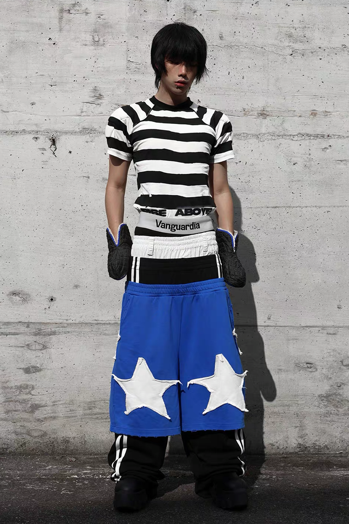 VANGUARDIA Triple-Waistband Spliced Wide-Leg Sweatpants