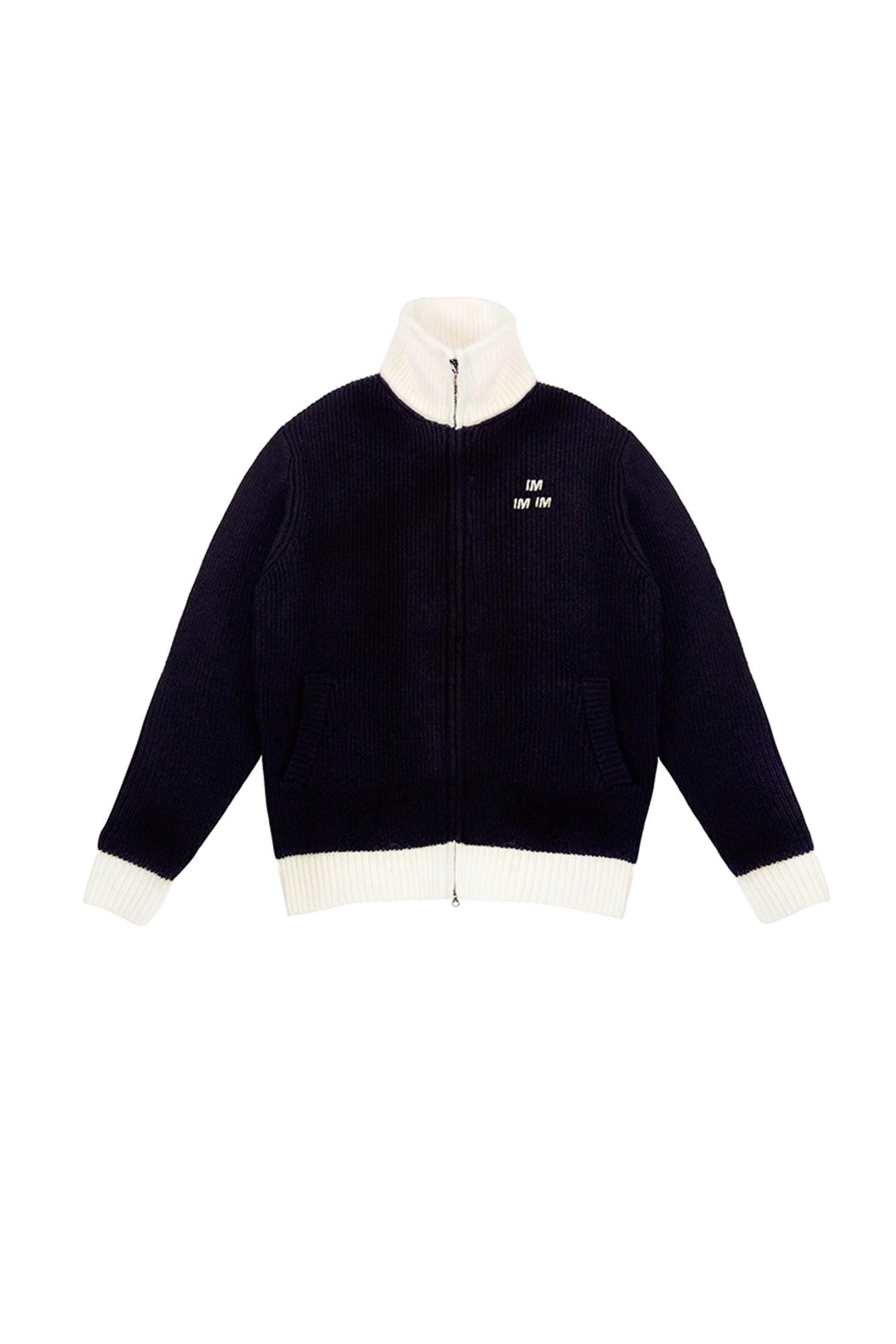 MIICHOUS Contrast Embroidered Turtle Neck Cardigan