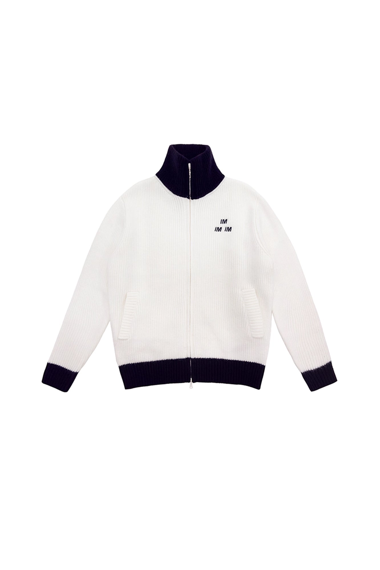 MIICHOUS Contrast Embroidered Turtle Neck Cardigan