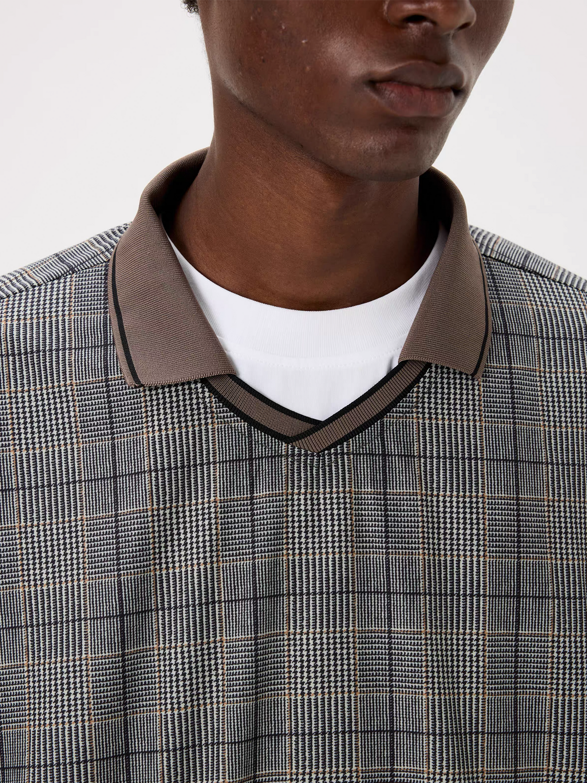 UNLIMITED MOTE Glen Plaid Double-Collar Drawstring Long-Sleeve Shirt, premium urban and streetwear designers apparel on PROJECTISR.com, UNLIMITED MOTE