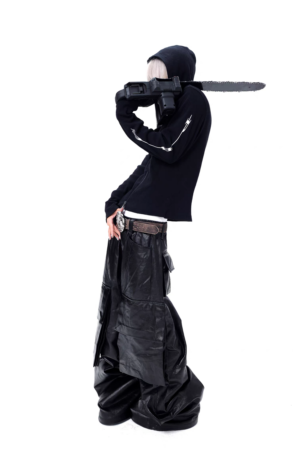 VANGUARDIA Coated Denim Multi-Pocket Wide-Leg Cargo Pants