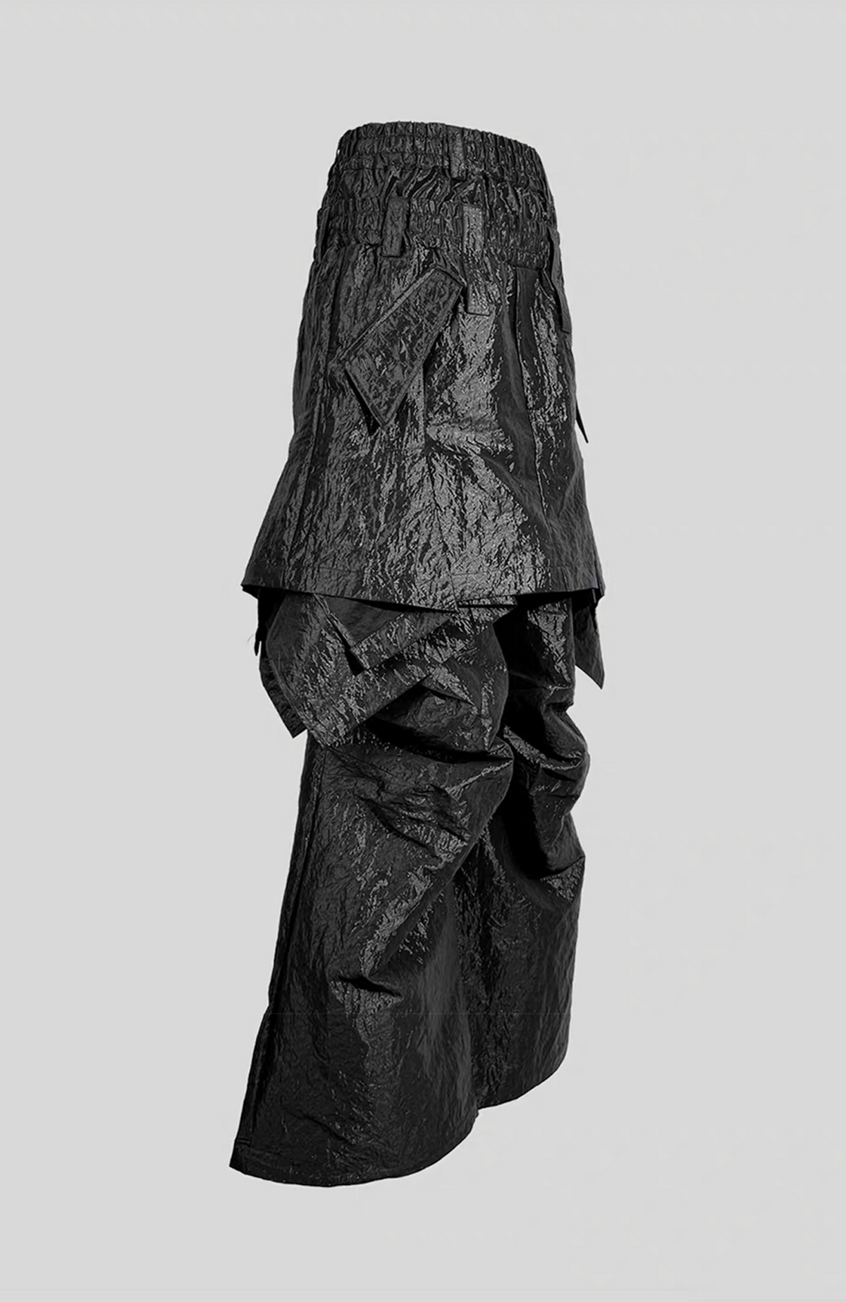 VANGUARDIA Liquid Metal Layered-Waist Skirt Pants