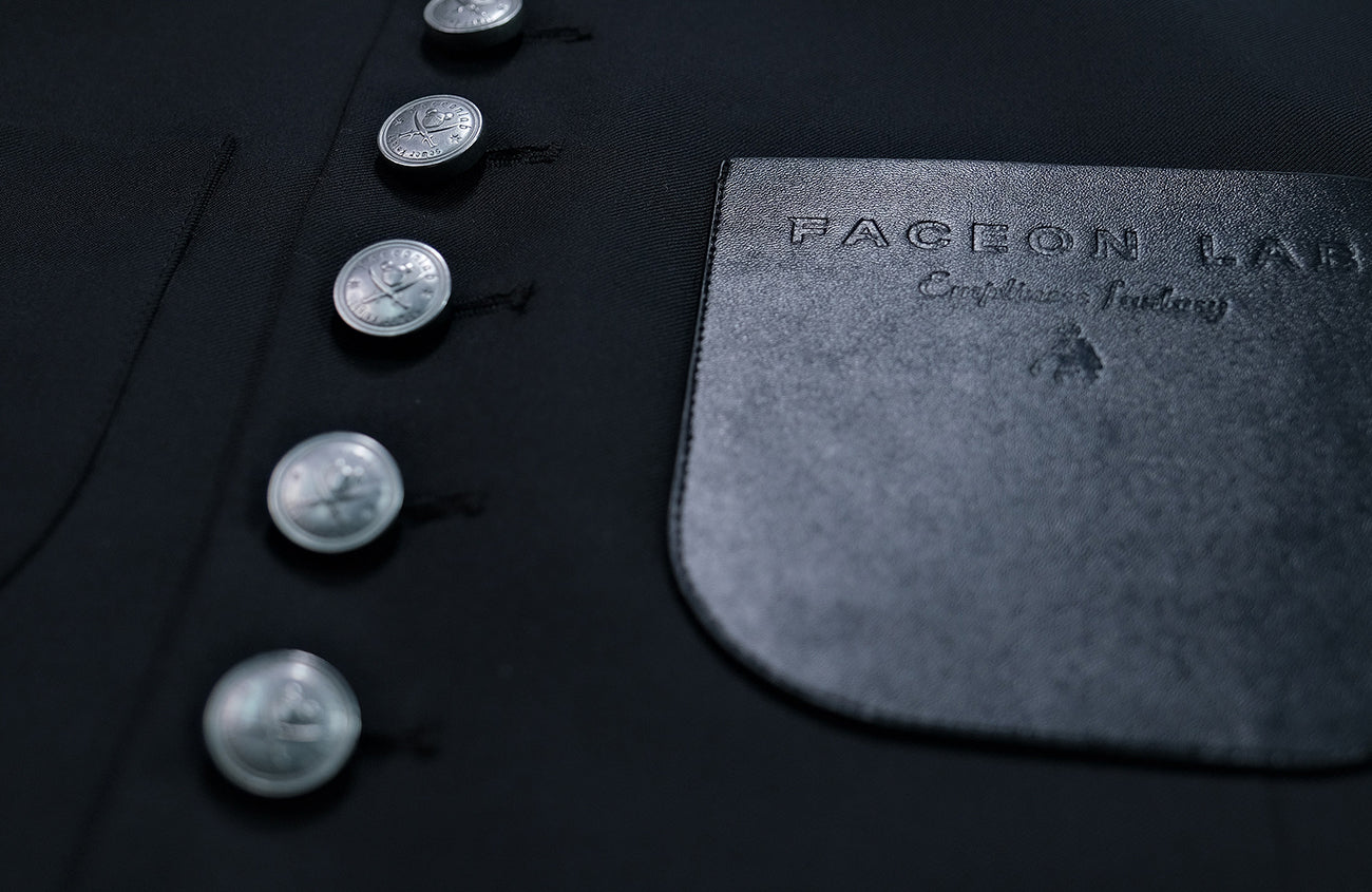 FACEONLAB Stand-Collar Metal-Shoulder Blazer Black, premium urban and streetwear designers apparel on PROJECTISR.com, FACEONLAB