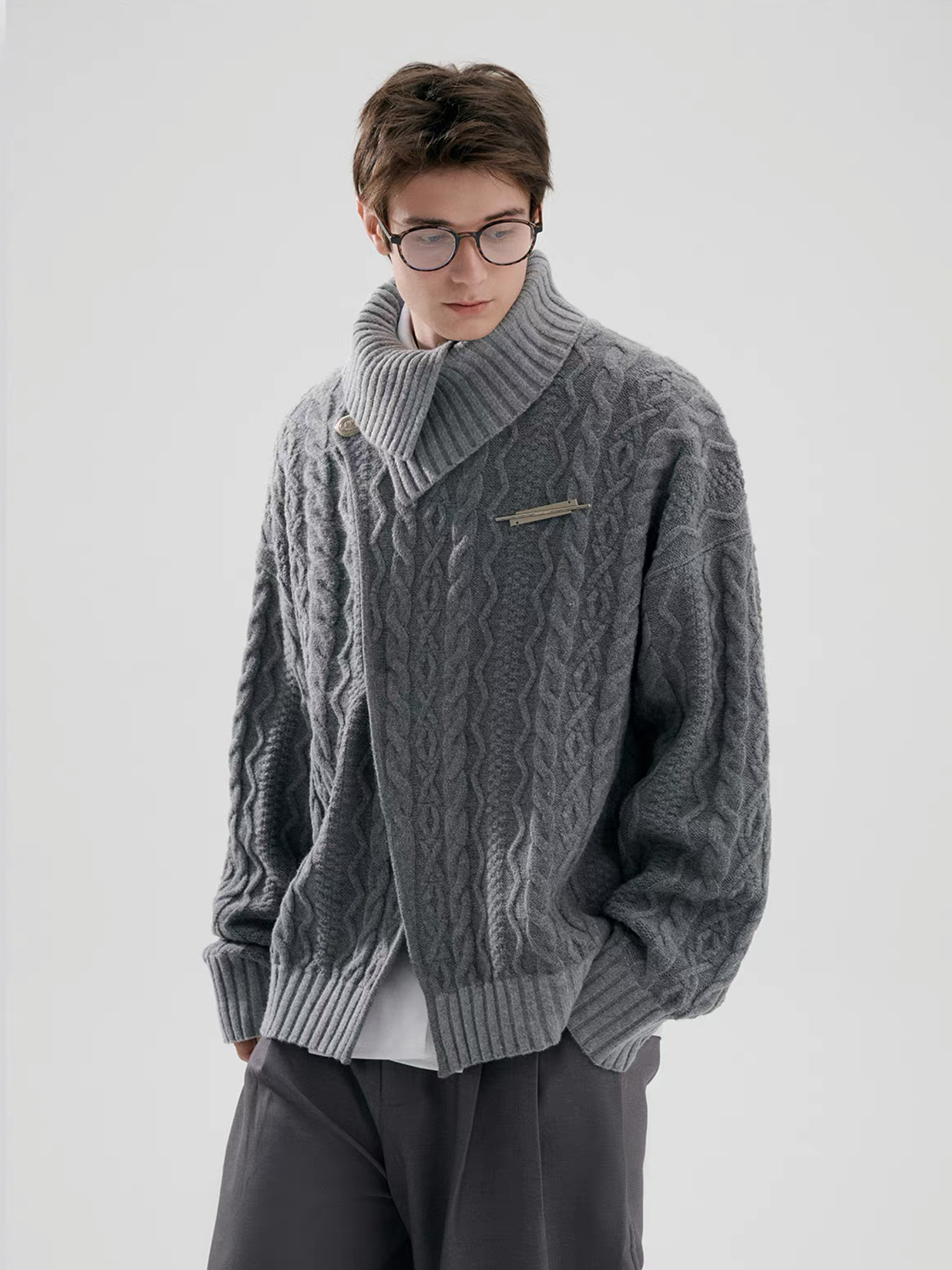 TIWILLTANG Crossed Cable-Knit Shawl-Collar Cardigan, premium urban and streetwear designers apparel on PROJECTISR.com, TIWILLTANG