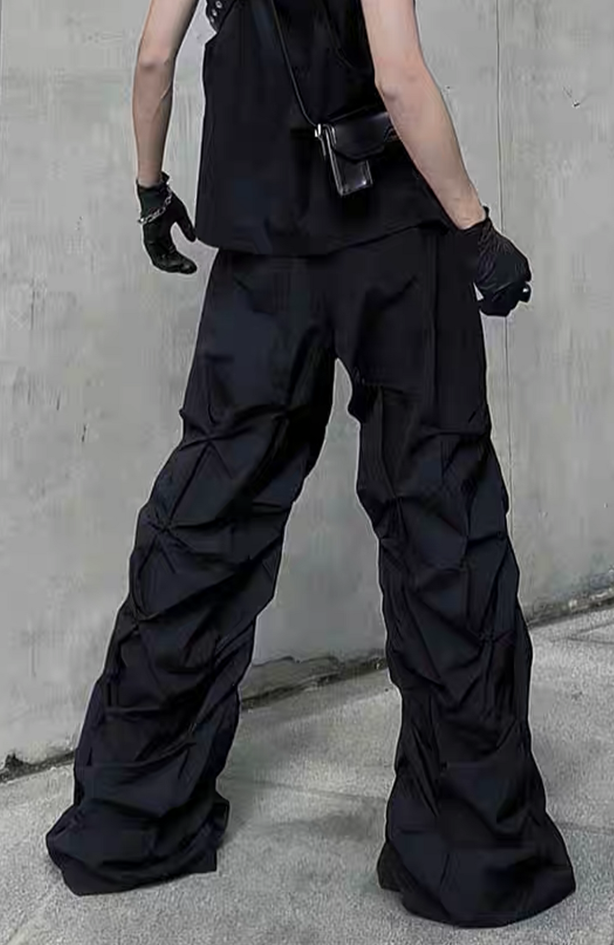 VANGUARDIA Crinkled Wide-Leg Nylon Trousers