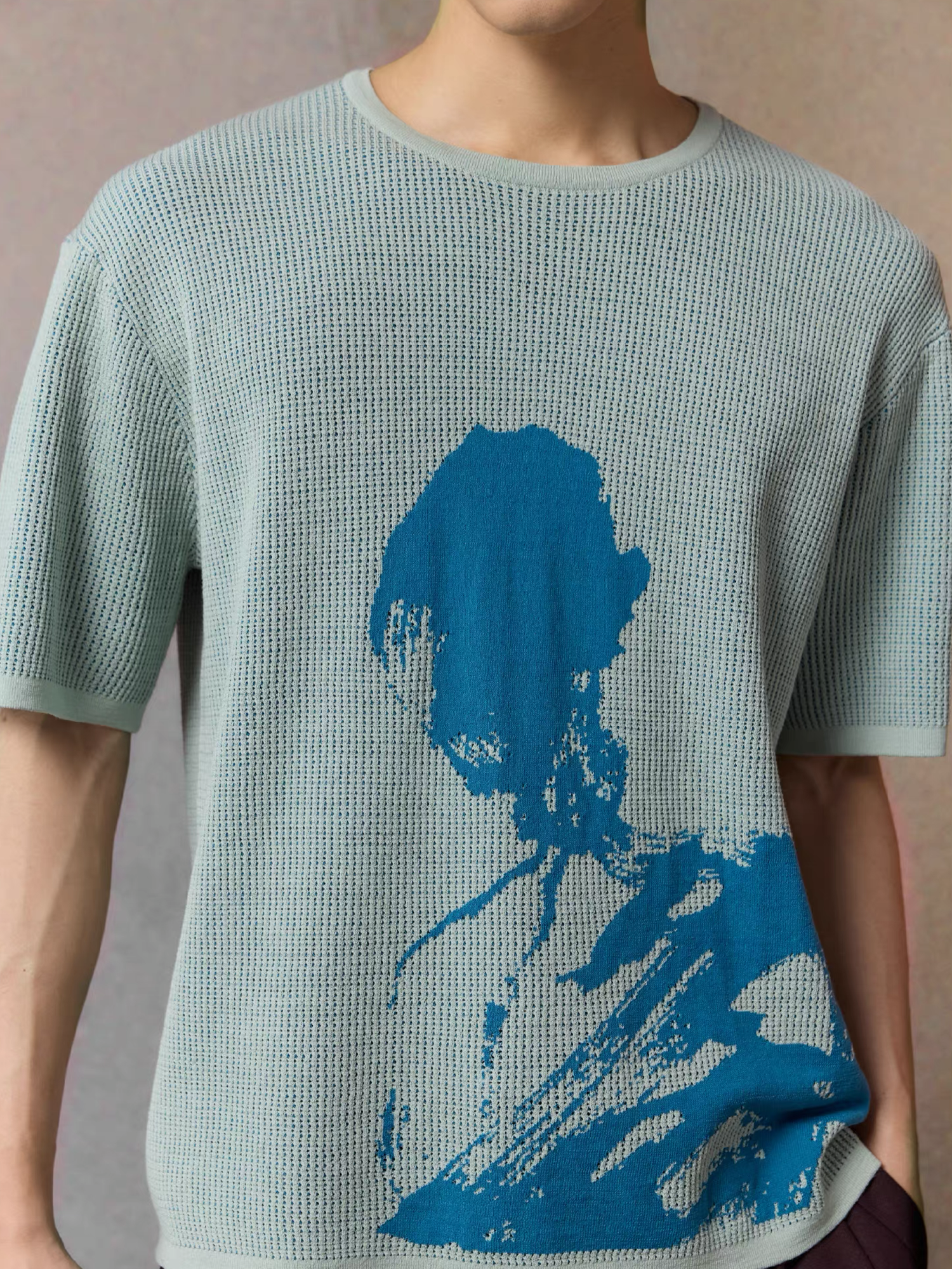 ALVNG AR ANTS Portrait Graphic Open-Knit T Shirt, premium urban and streetwear designers apparel on PROJECTISR.com, ALVNG AR ANTS