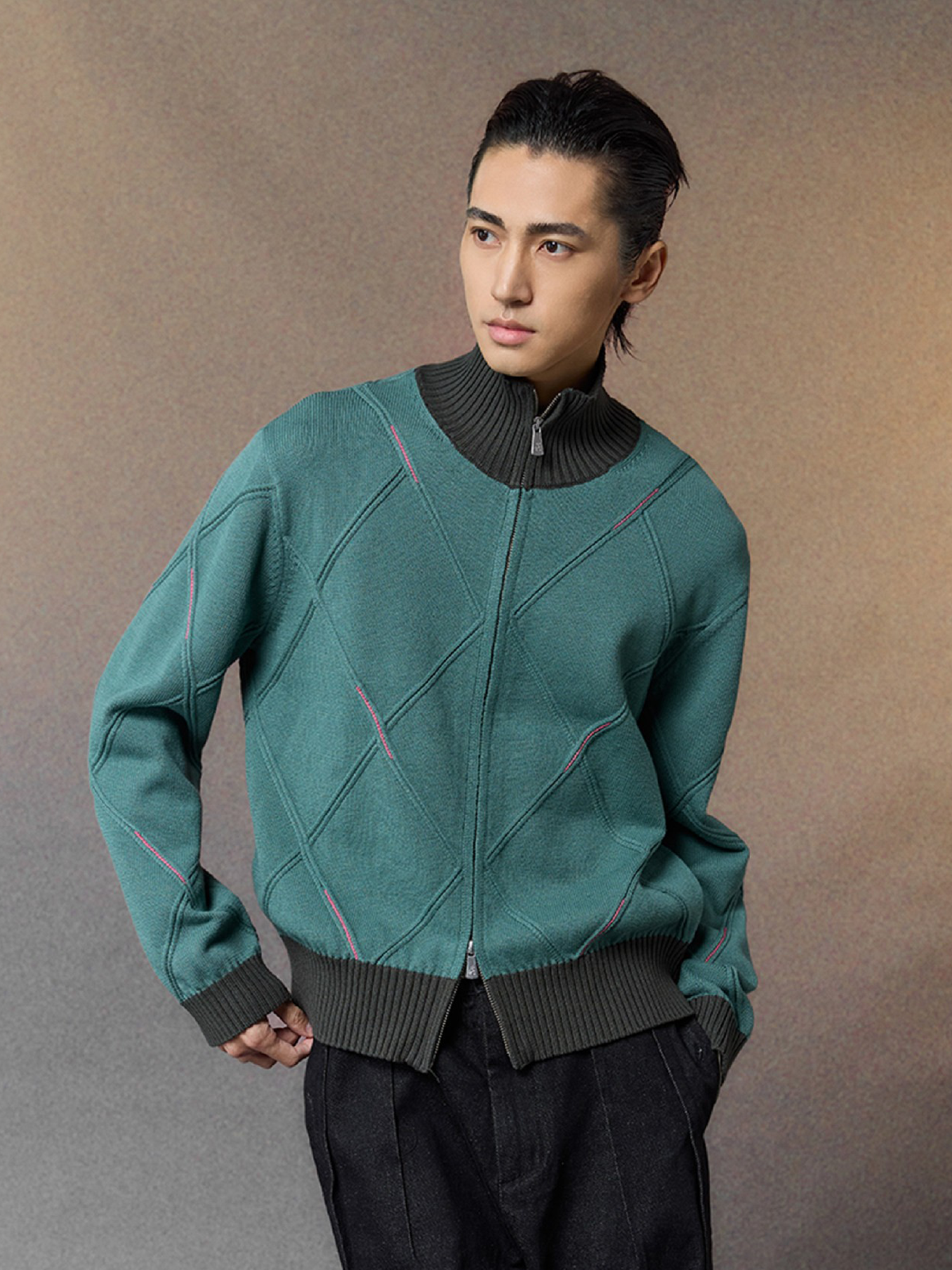 ALVNG AR ANTS Geometric Stitch Zip-Up Sweater, premium urban and streetwear designers apparel on PROJECTISR.com, ALVNG AR ANTS