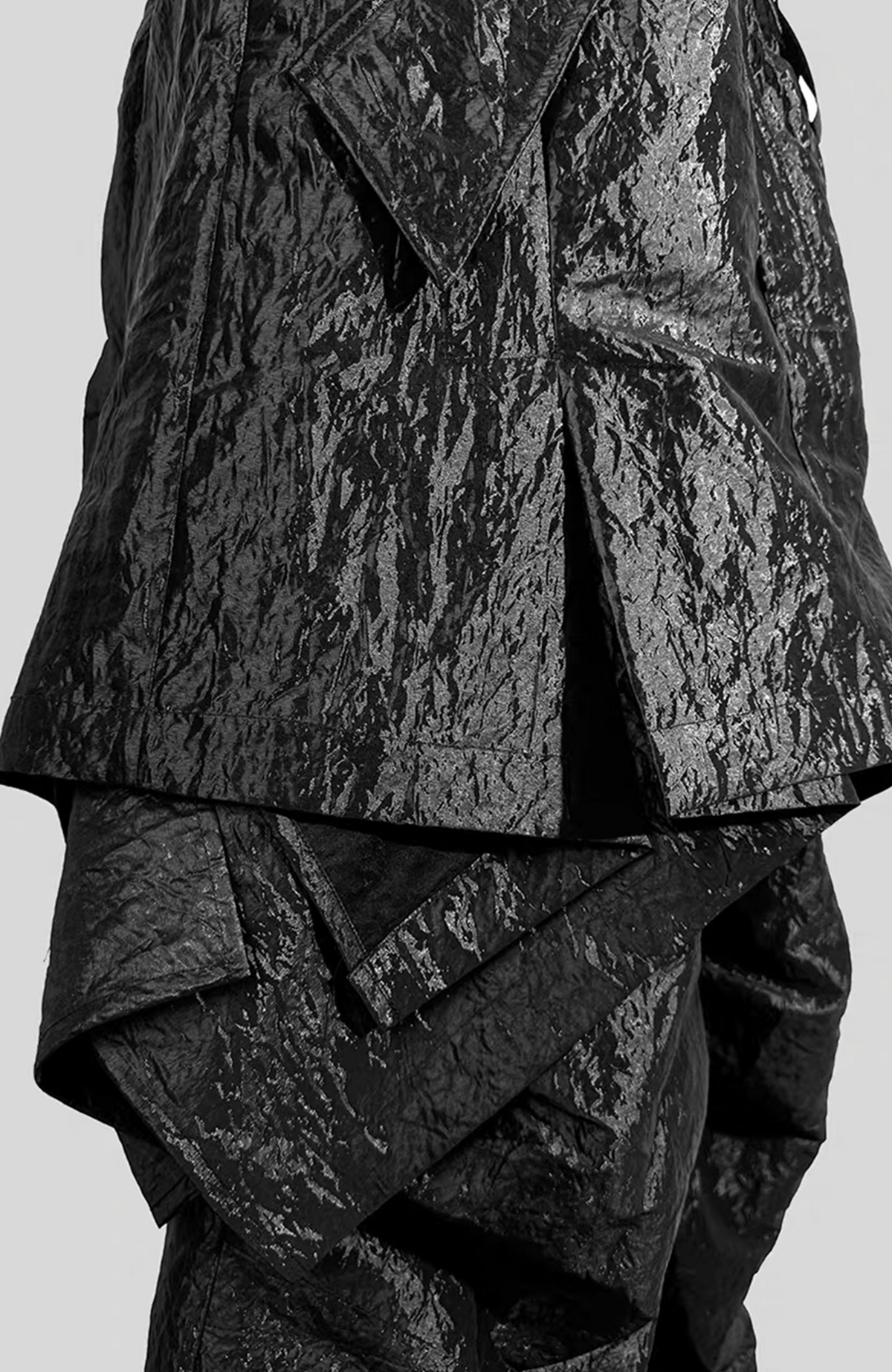 VANGUARDIA Liquid Metal Layered-Waist Skirt Pants