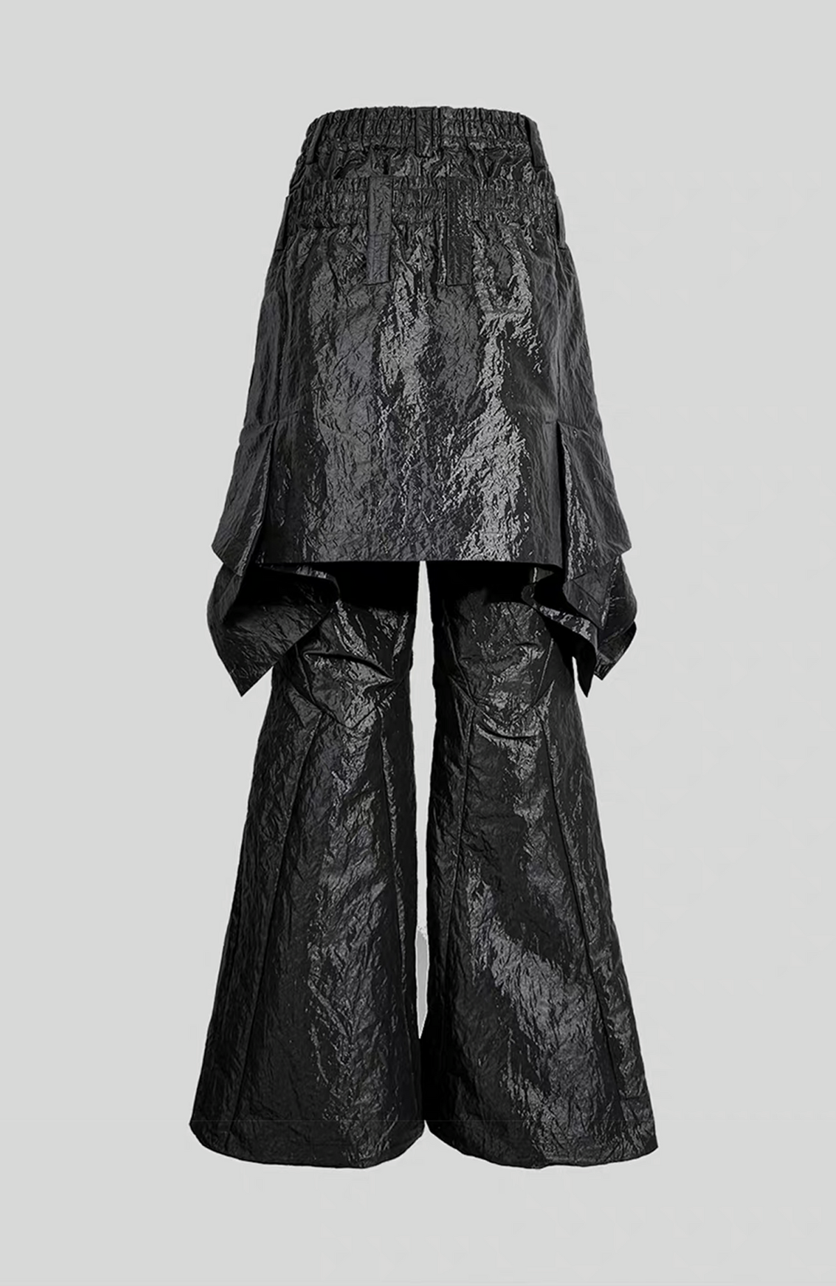 VANGUARDIA Liquid Metal Layered-Waist Skirt Pants