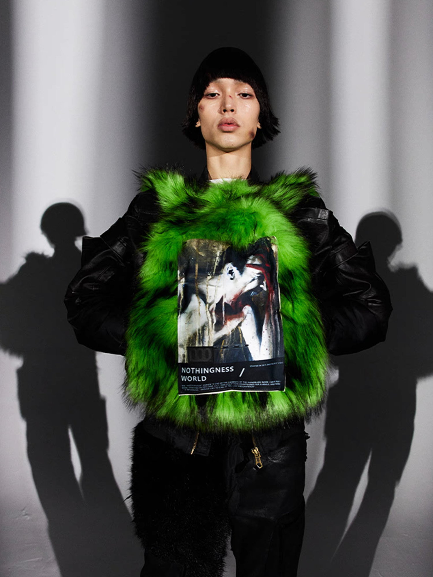 NOTHINGNESS WORLD Shaggy Faux Fur Graphic-Patch Backpack, premium urban and streetwear designers apparel on PROJECTISR.com, NOTHINGNESS WORLD