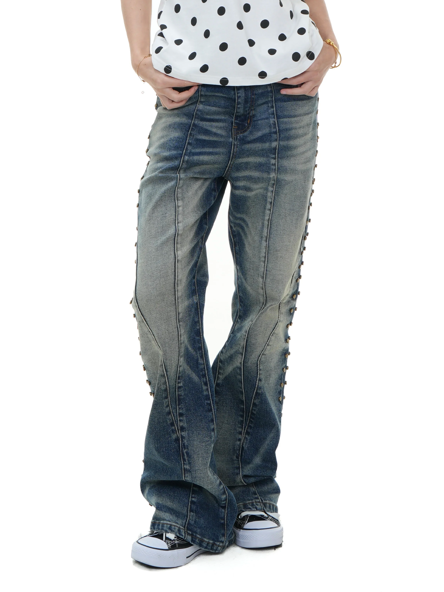 VINKID Deconstructed Side-Studded Washed Jeans