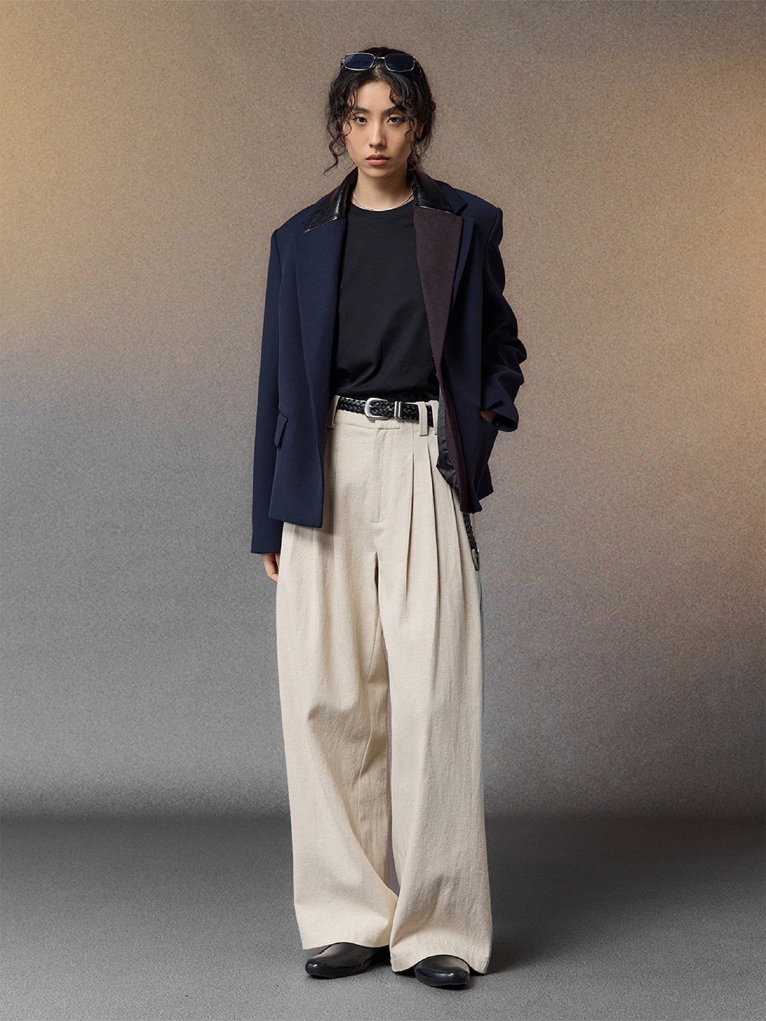 ALVNG AR ANTS Contrast PU-Panel Layered-Placket Blazer, premium urban and streetwear designers apparel on PROJECTISR.com, ALVNG AR ANTS