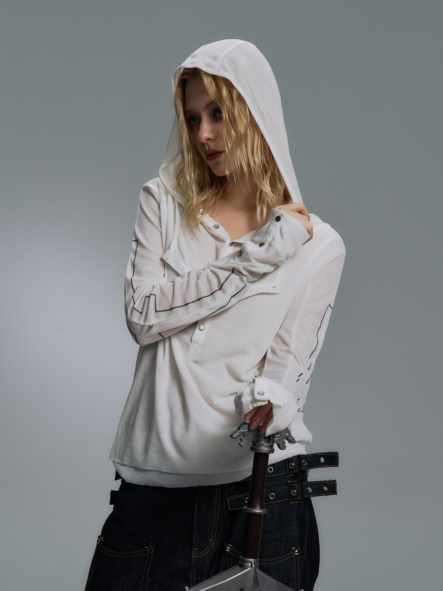 PAIKI Cross Layered Slim Hooded Long Sleeve Tee