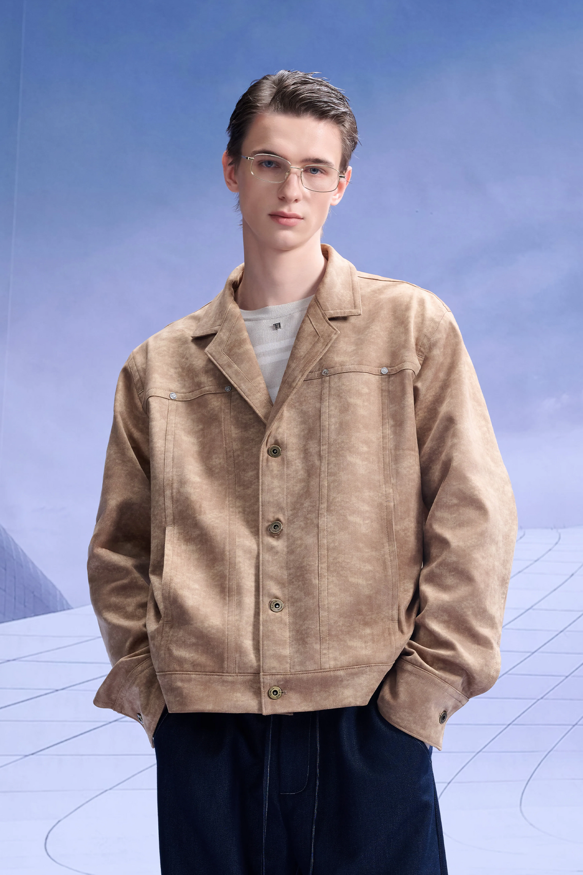 TIWILLTANG Washed Suede-Effect Oversized Jacket