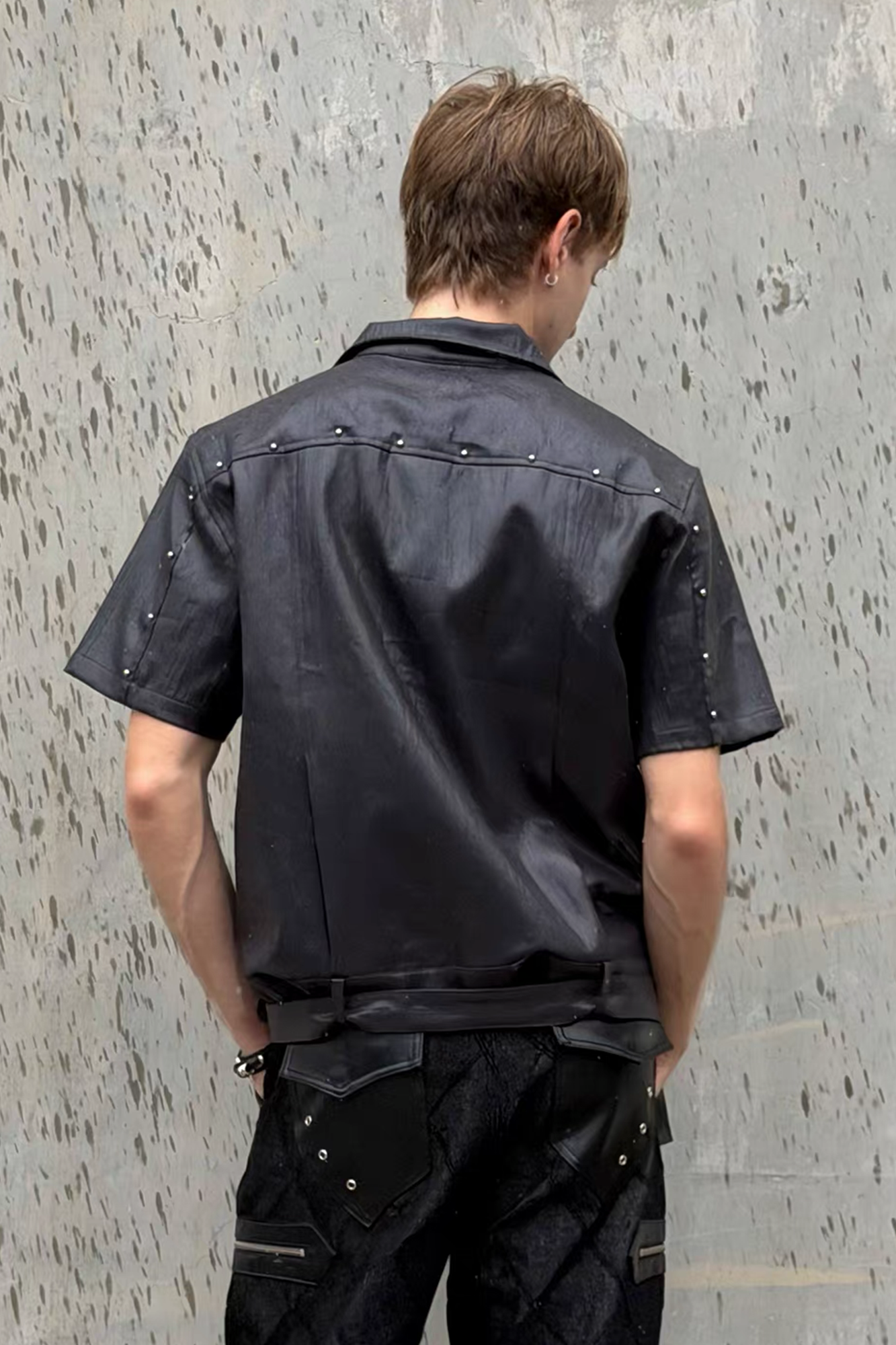 ESAIAS Studded Waxed Linen Belted Half Shirt