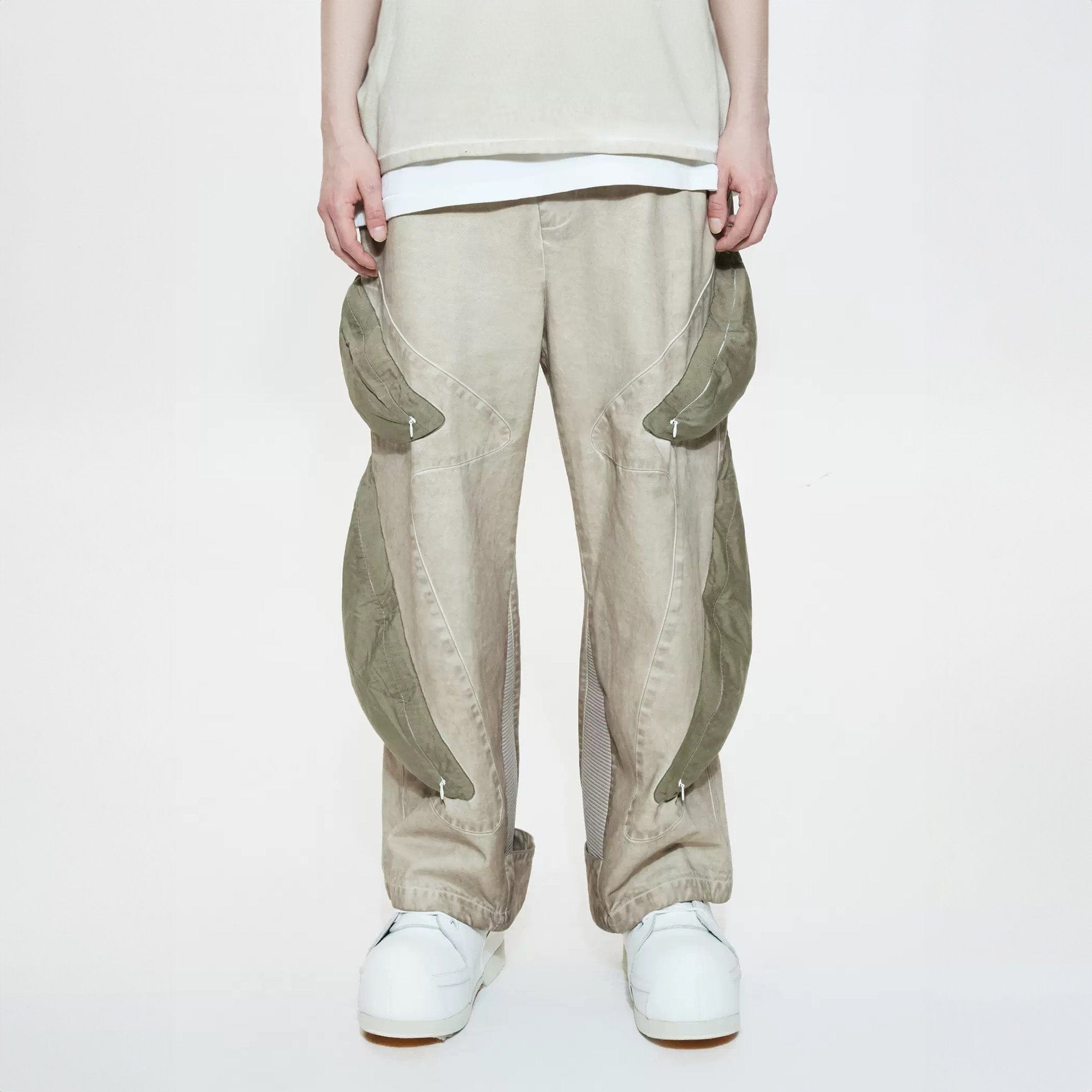 LIFEGOESON Distressed Pebble Pockets Spliced Pants