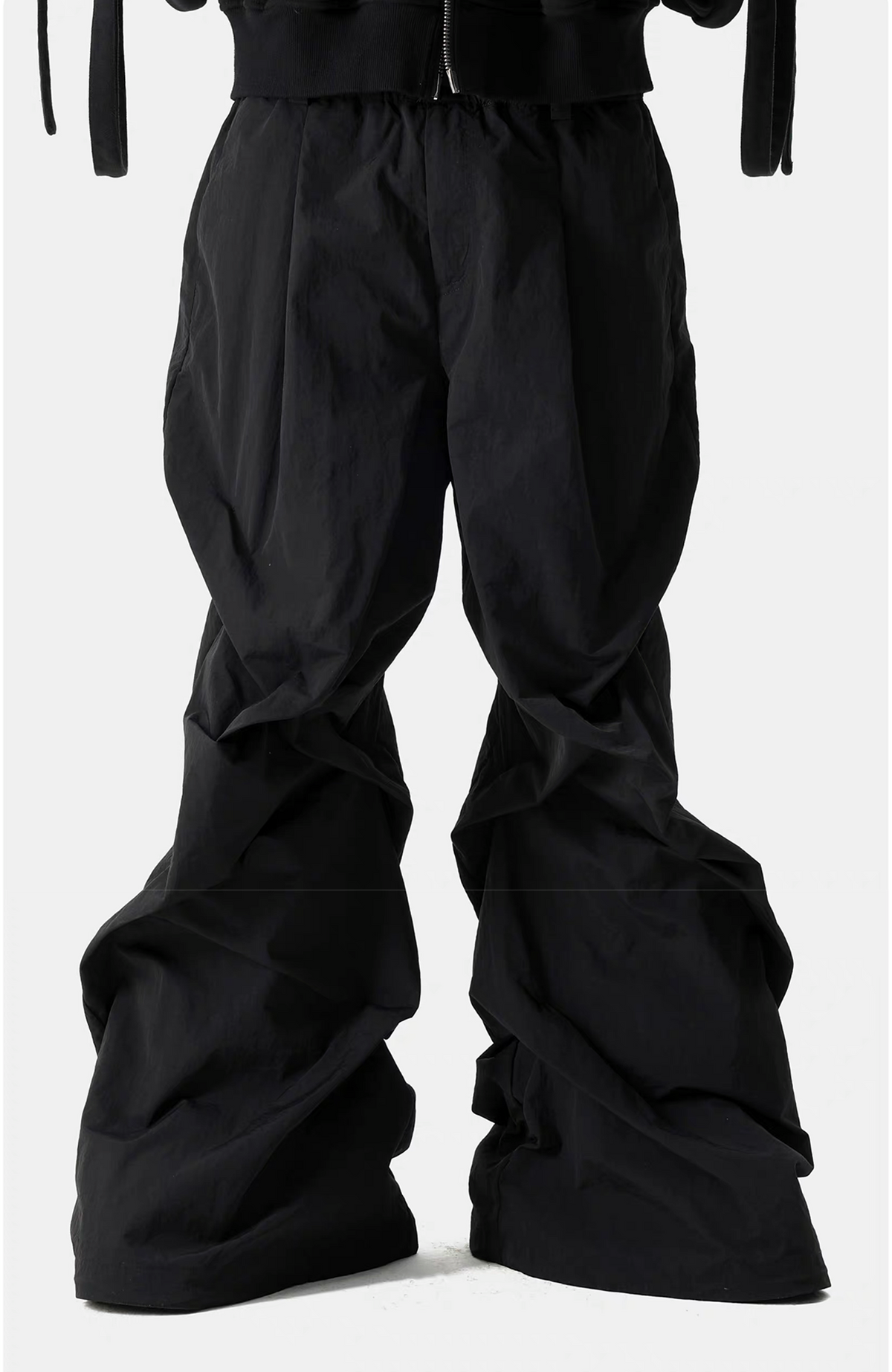 VANGUARDIA Crinkled Wide-Leg Nylon Flared Cargo Pants