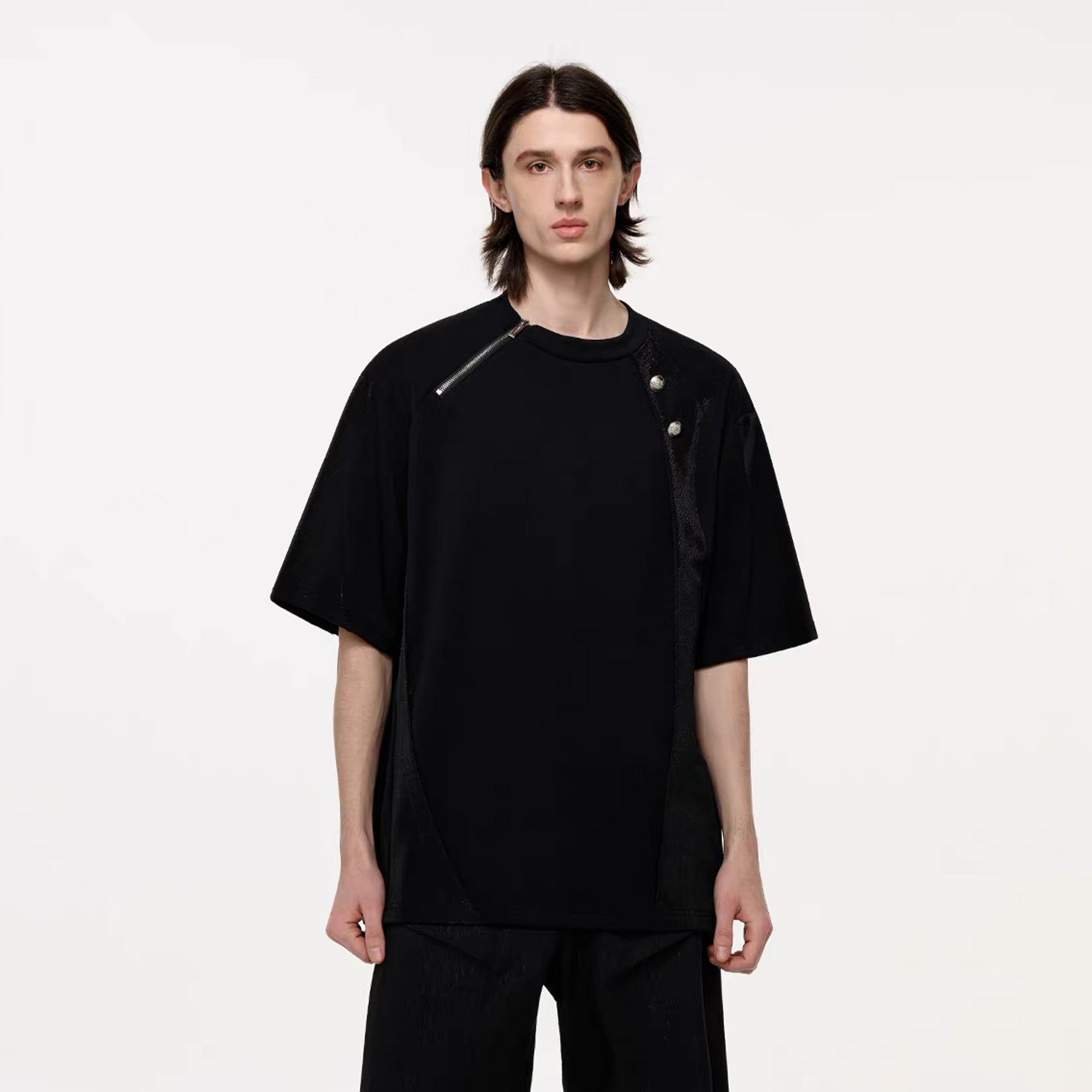 TIWILLTANG Asymmetrical Zip Layered T Shirt, premium urban and streetwear designers apparel on PROJECTISR.com, TIWILLTANG