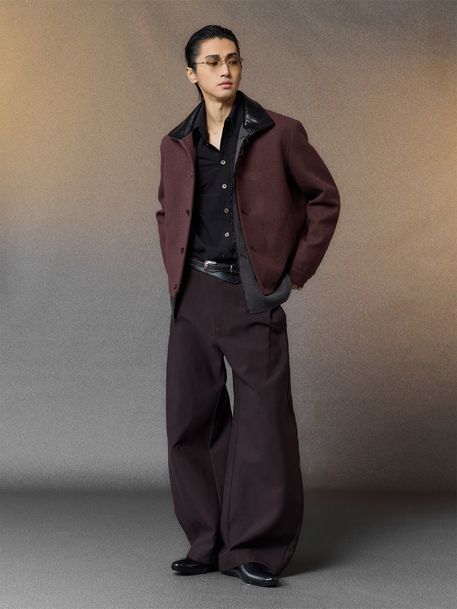 ALVNG AR ANTS Raw-Edge Contrast Paneled-Collar Jacket, premium urban and streetwear designers apparel on PROJECTISR.com, ALVNG AR ANTS