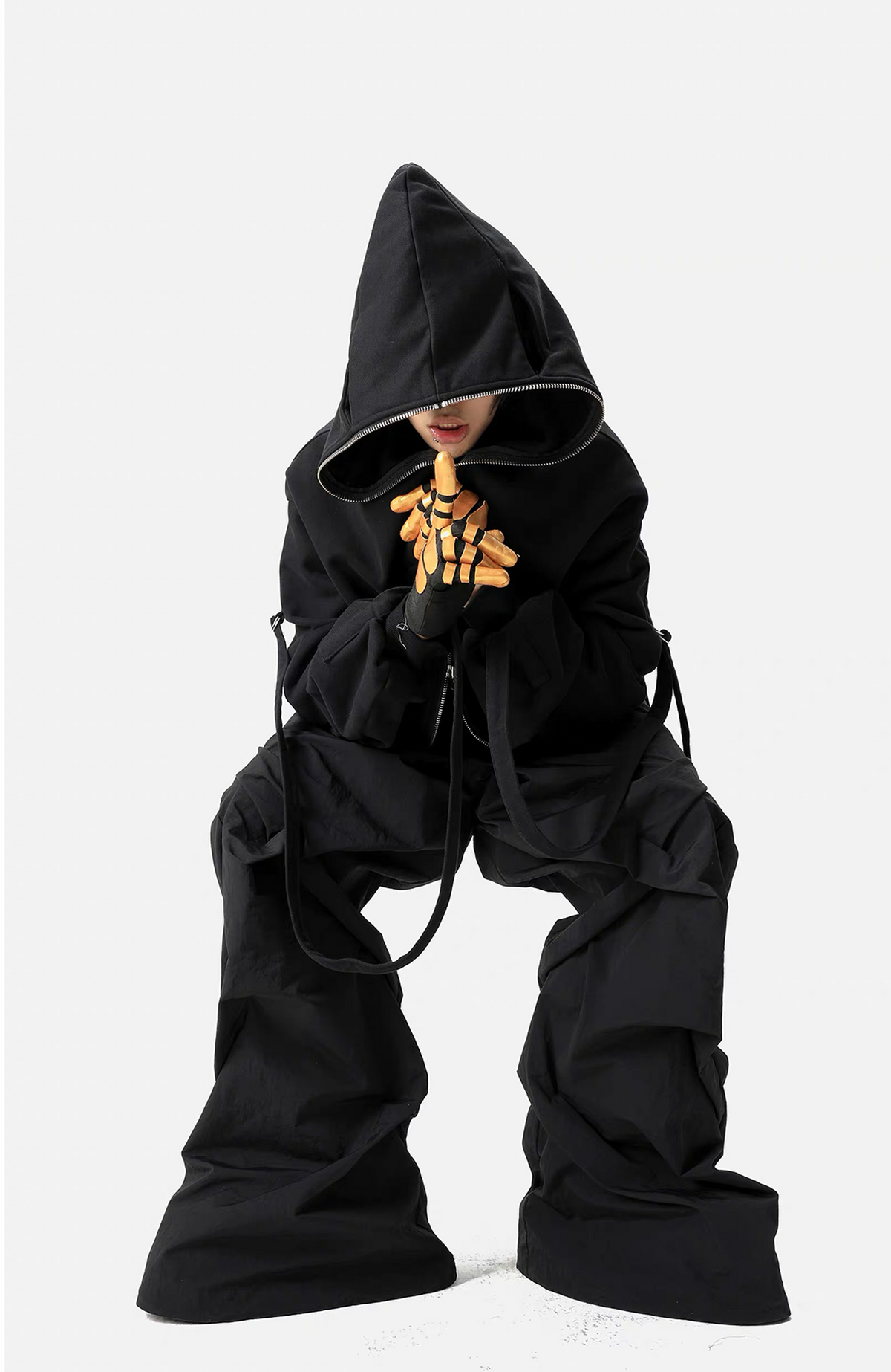VANGUARDIA Crinkled Wide-Leg Nylon Flared Cargo Pants