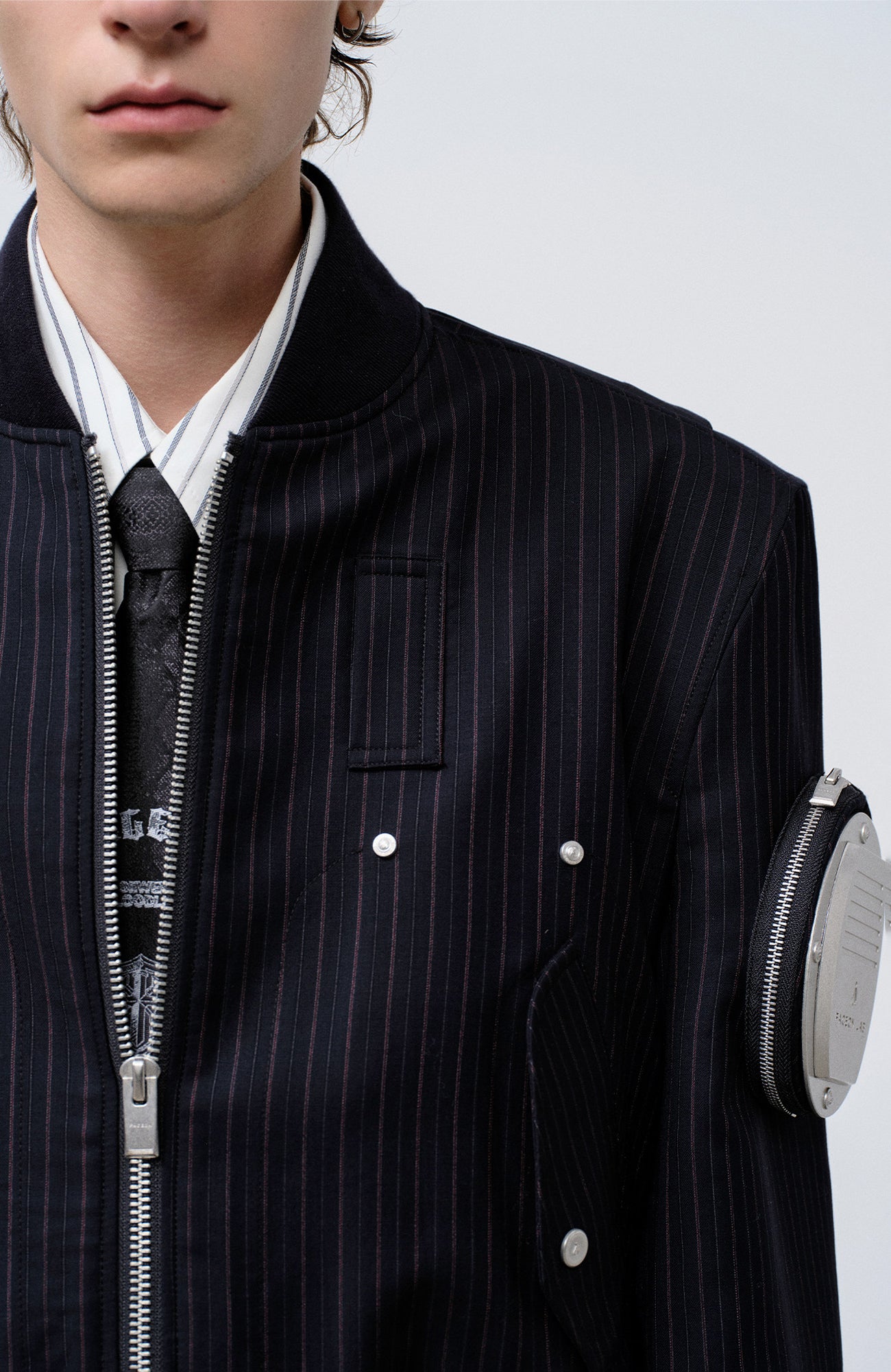 FACEONLAB Arm-Patched Bomber Jacket Navy, premium urban and streetwear designers apparel on PROJECTISR.com, FACEONLAB